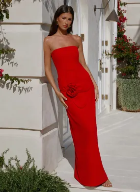 Hilton Strapless Maxi Dress - Red Shine Finish Smart Wear