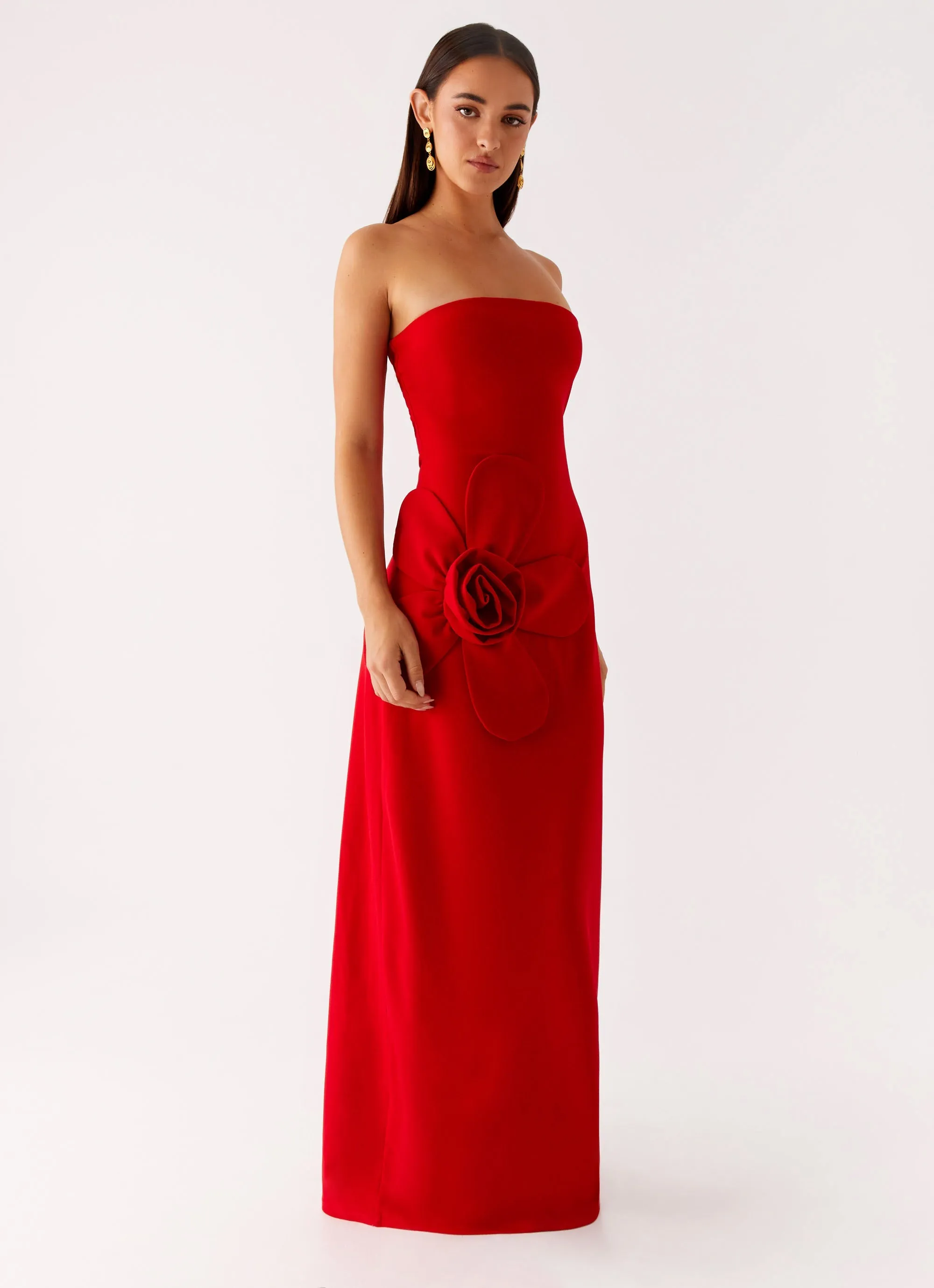 Hilton Strapless Maxi Dress - Red Padded-Bust