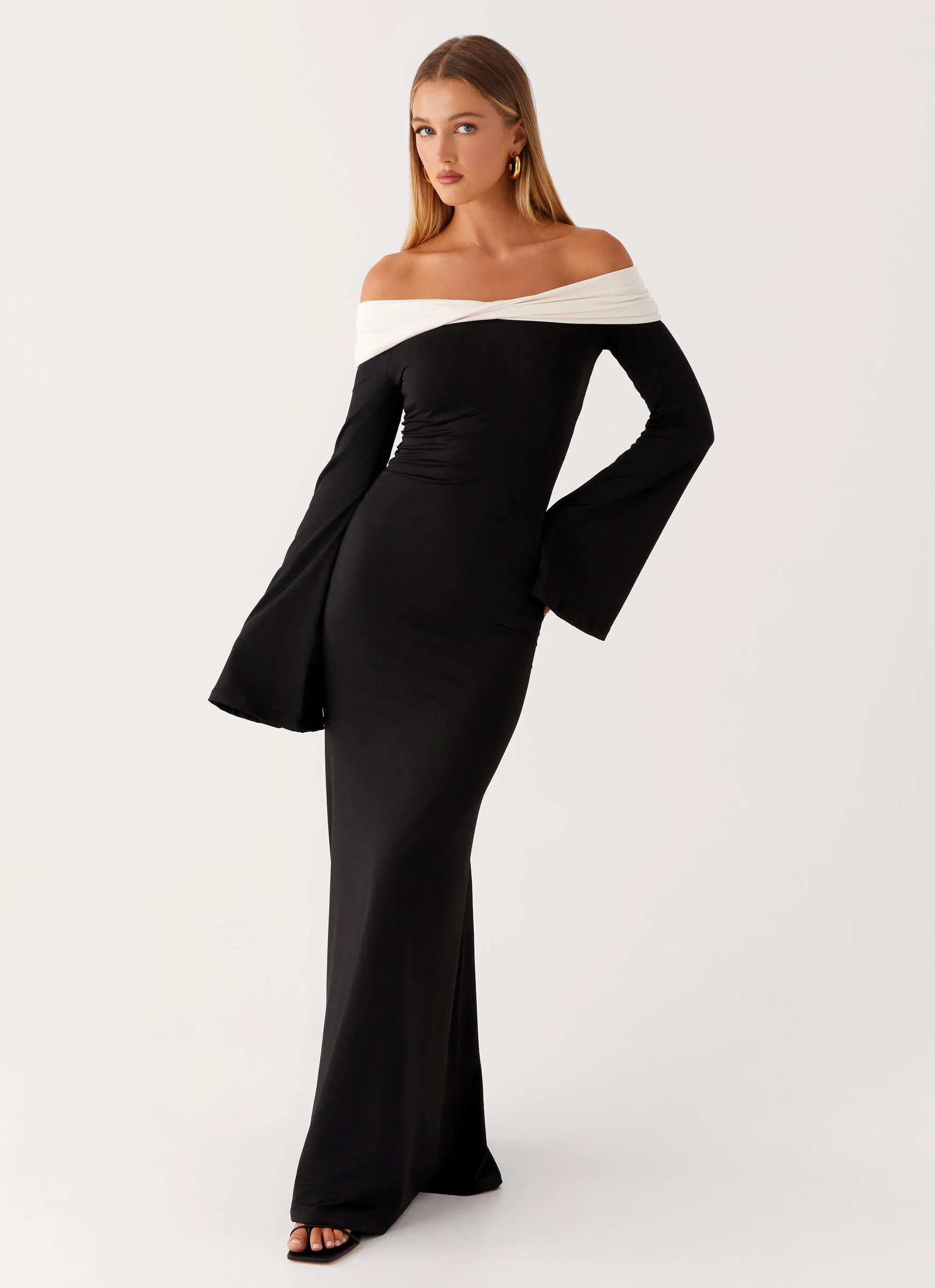 Hits Different Long Sleeve Maxi Dress - Black Beaded-Sleeve