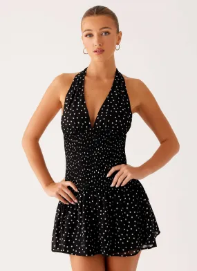 Satin-Edge Trendy Comfort Holden Mini Dress - Black Polka Dot