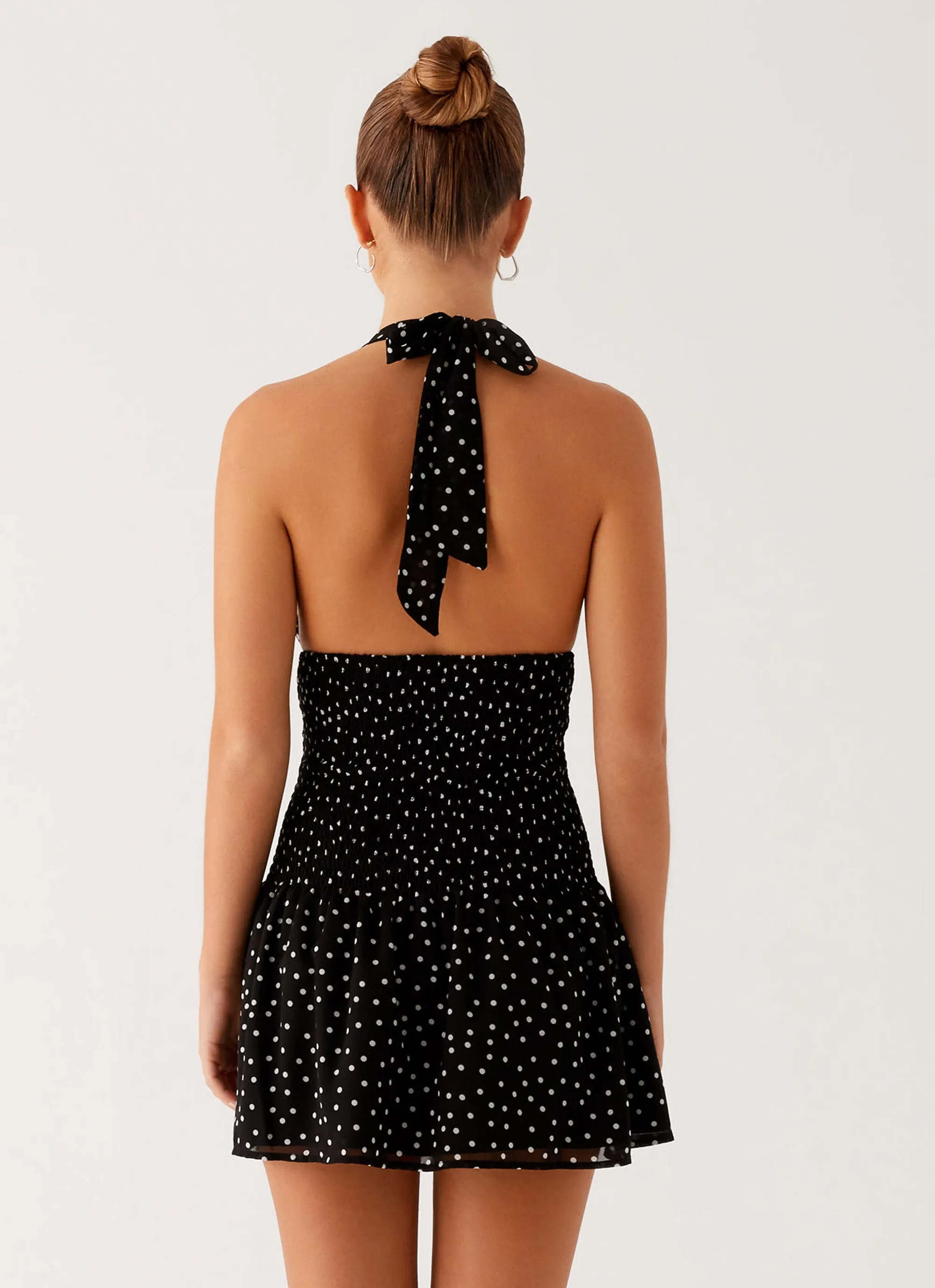 Pure Tone Natural Style Holden Mini Dress - Black Polka Dot
