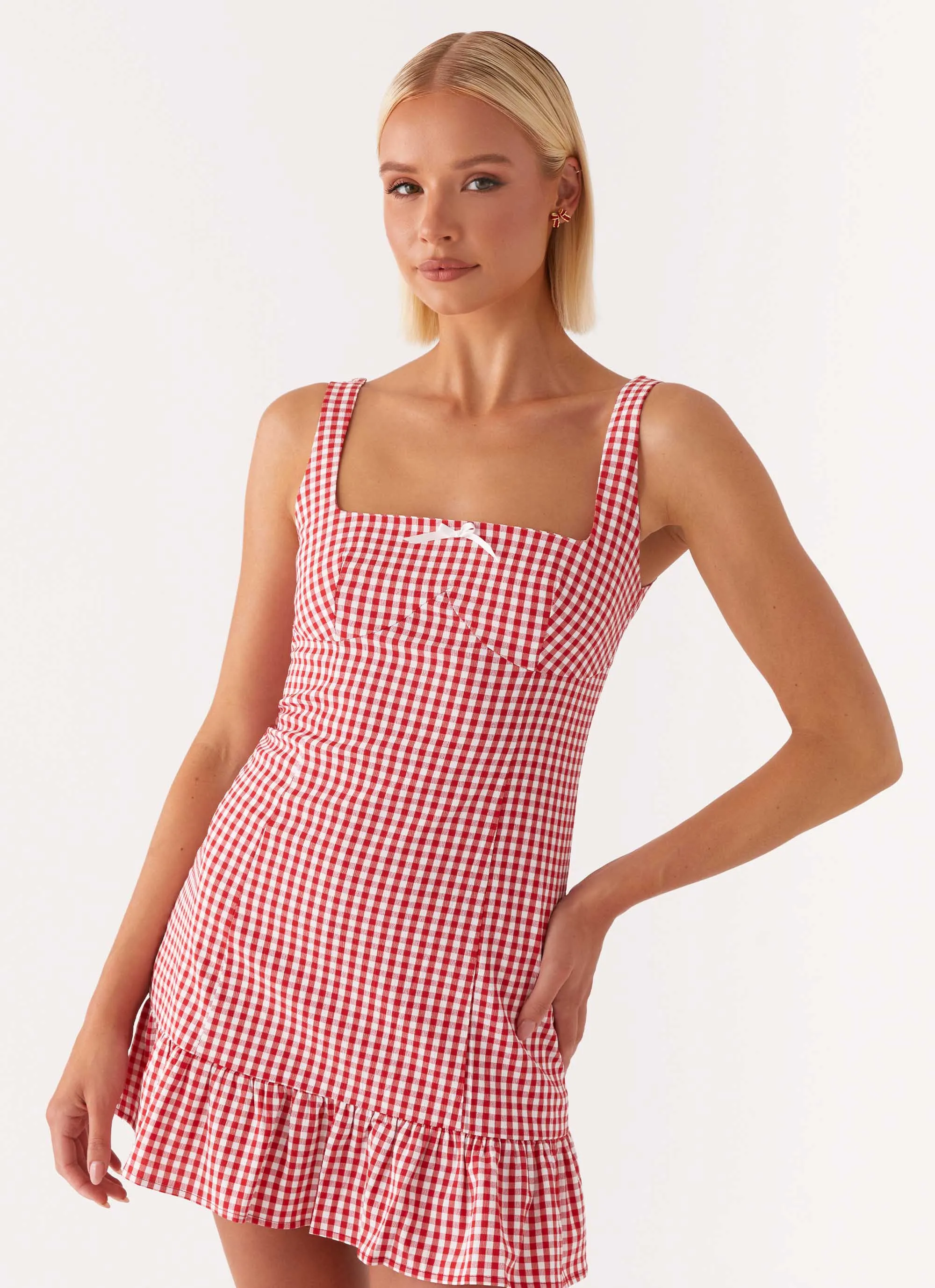 Honesty Mini Dress - Red Gingham Craftsmanship Focus