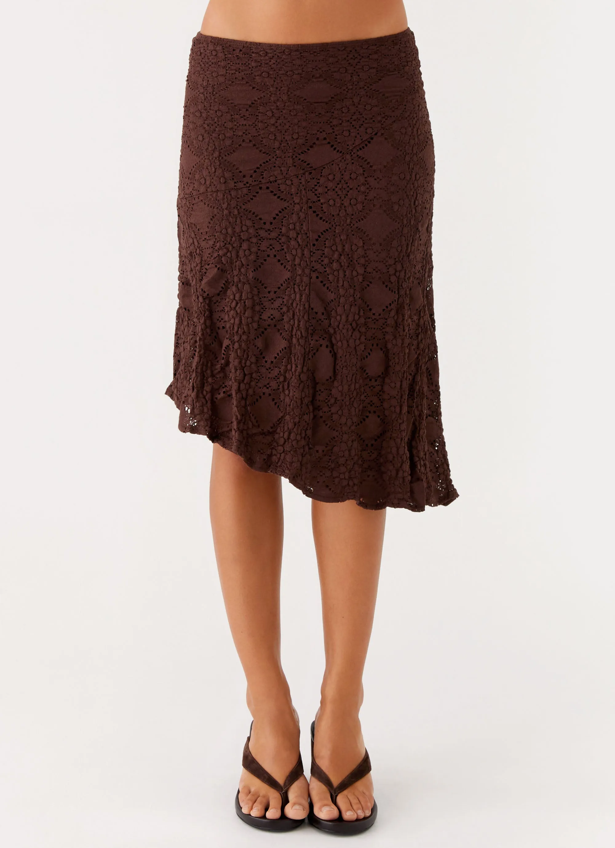 Denim style Diamond Sky Midi Skirt - Chocolate