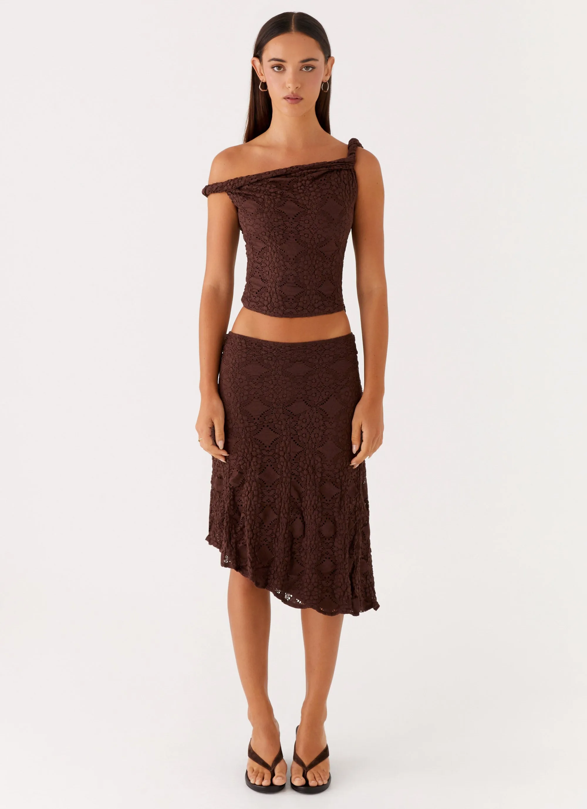 Fashion Details Diamond Sky Midi Skirt - Chocolate