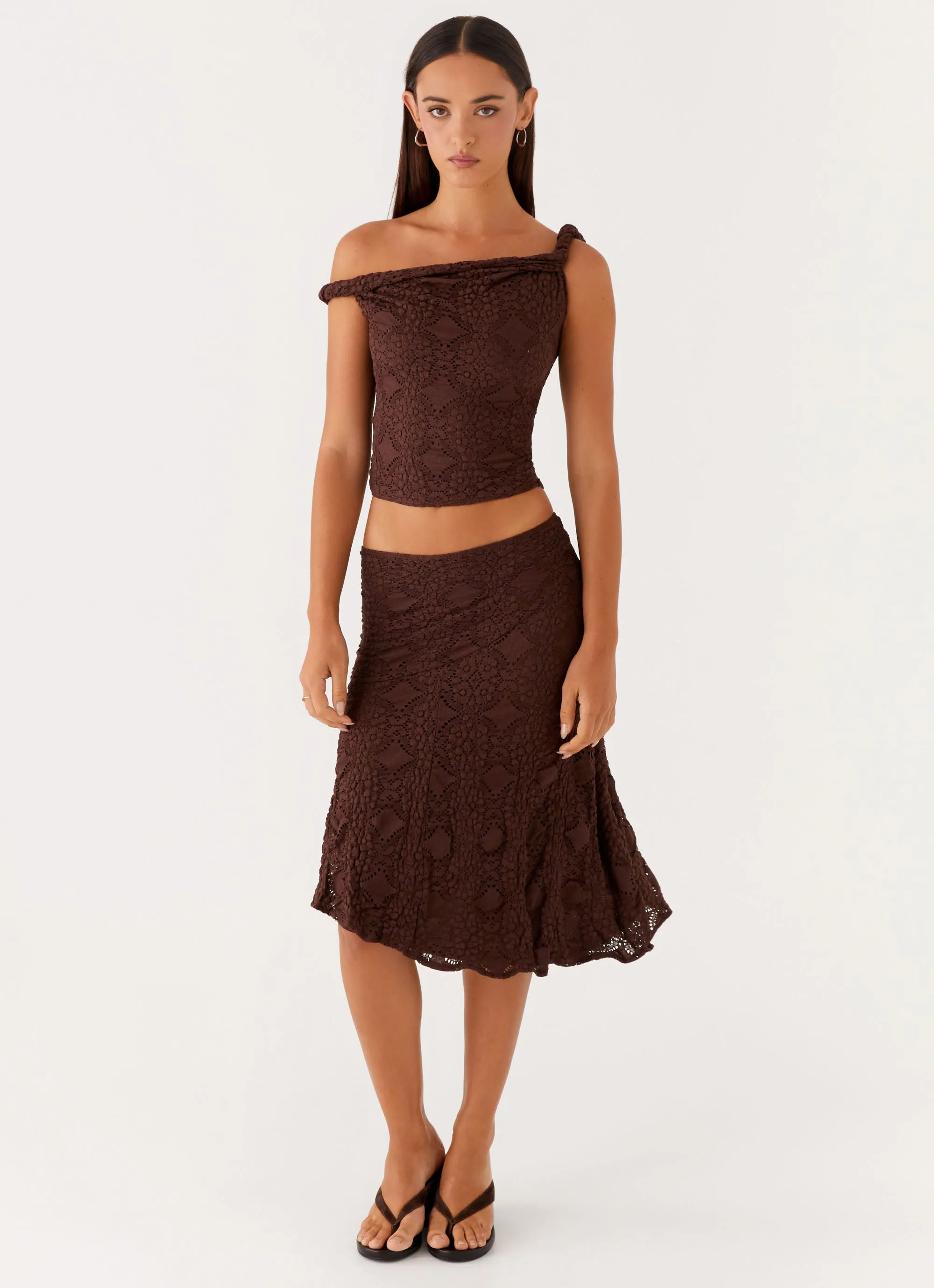City Tones Elasticized Cuff Diamond Sky Midi Skirt - Chocolate