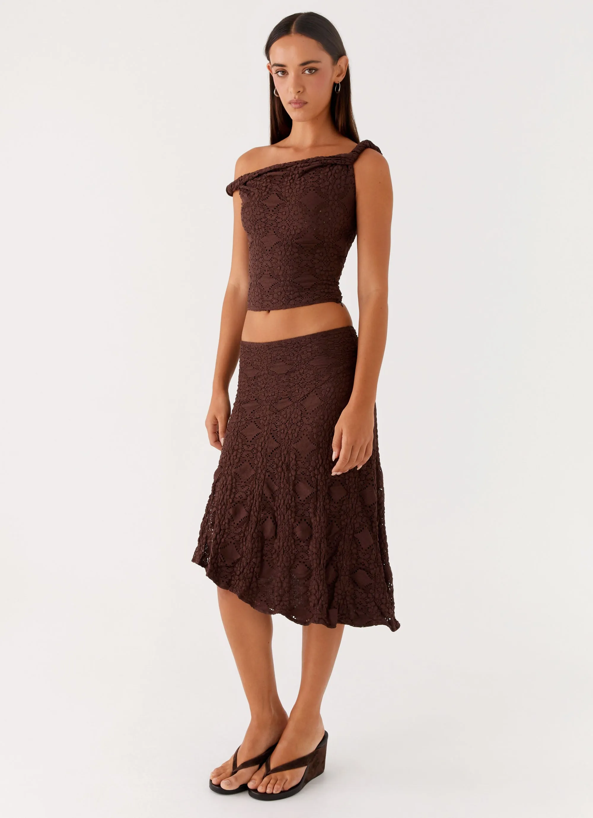 Wrinkle Resistant Finish Diamond Sky Midi Skirt - Chocolate