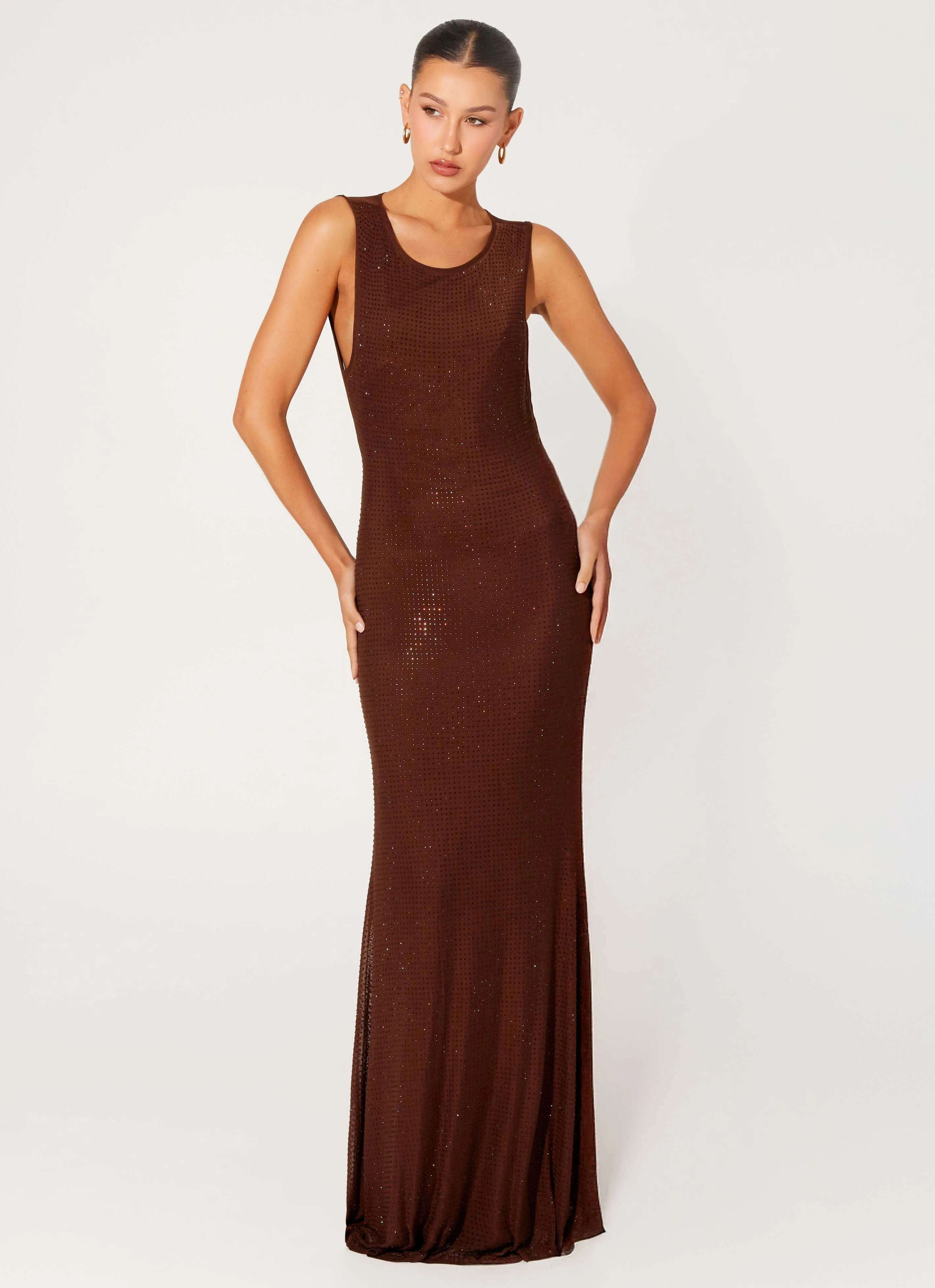 Beaded-Edge Hot Sequins Maxi Dress - Chocolate
