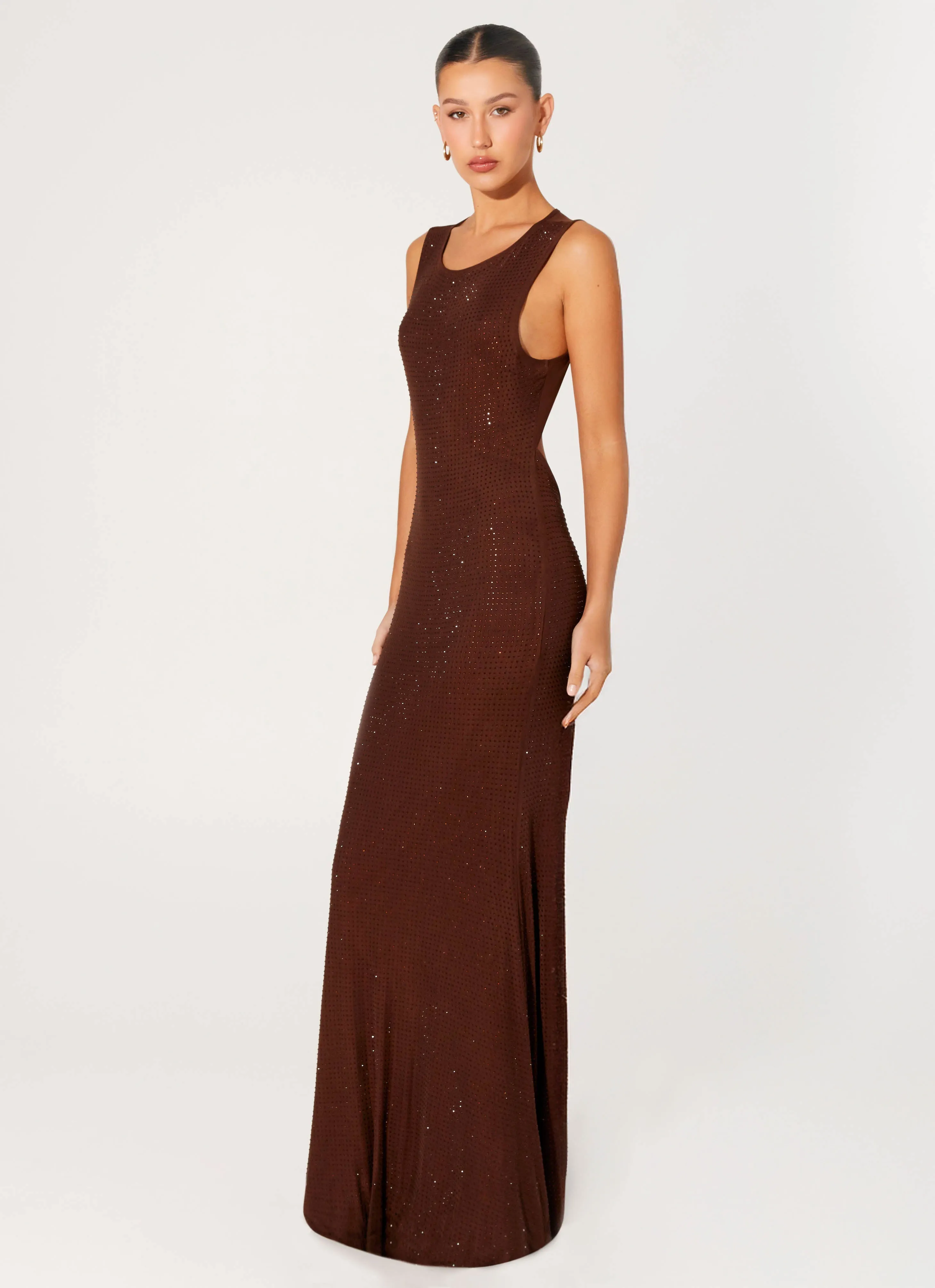 Scandi Clean Hot Sequins Maxi Dress - Chocolate