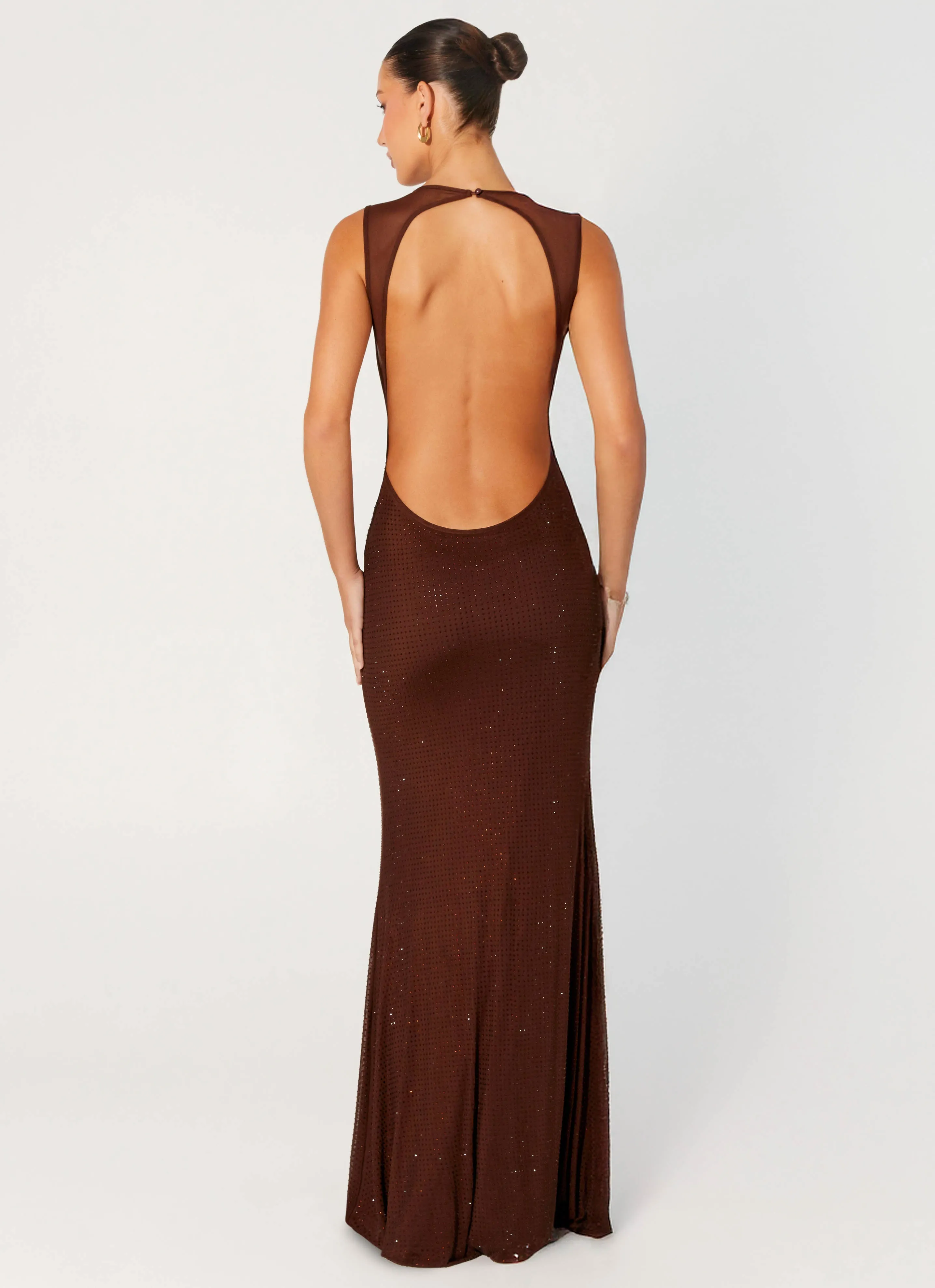 Balanced Light Brunch Tone Hot Sequins Maxi Dress - Chocolate