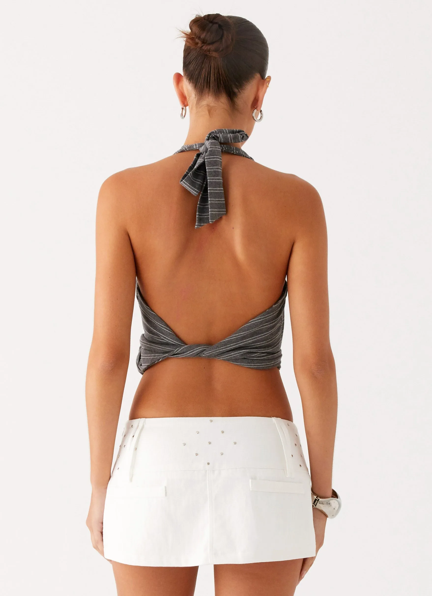 Light Moodboard Bold Statement Hot Shot Studded Denim Mini Skort - White