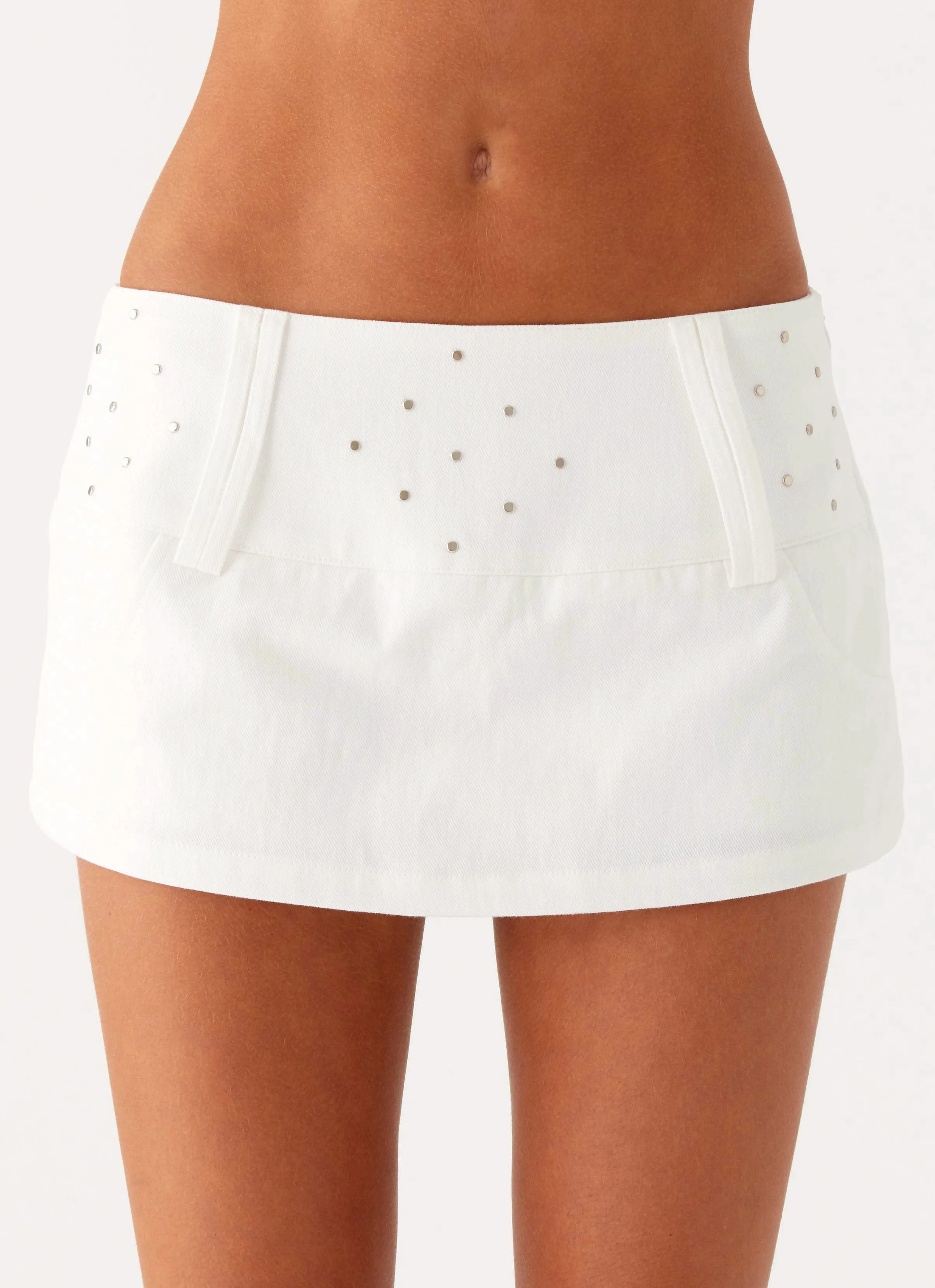 Hot Shot Studded Denim Mini Skort - White Luxury Feel Exclusive Drop
