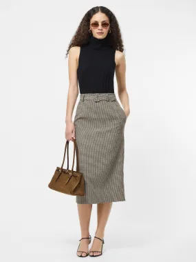 Houndstooth Belted Midi Skirt Urban Style