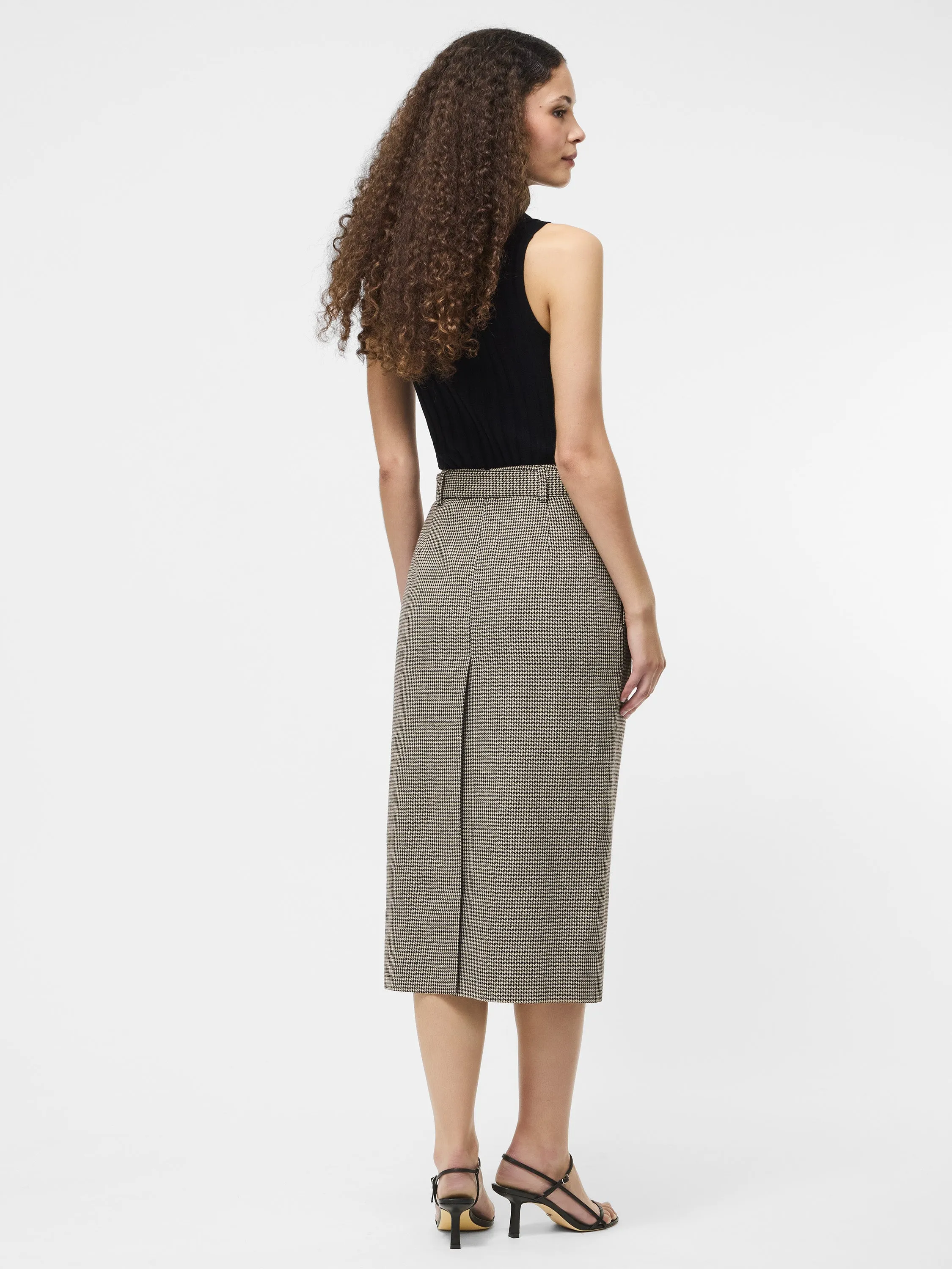 Houndstooth Belted Midi Skirt Heat Dissipating Fabric