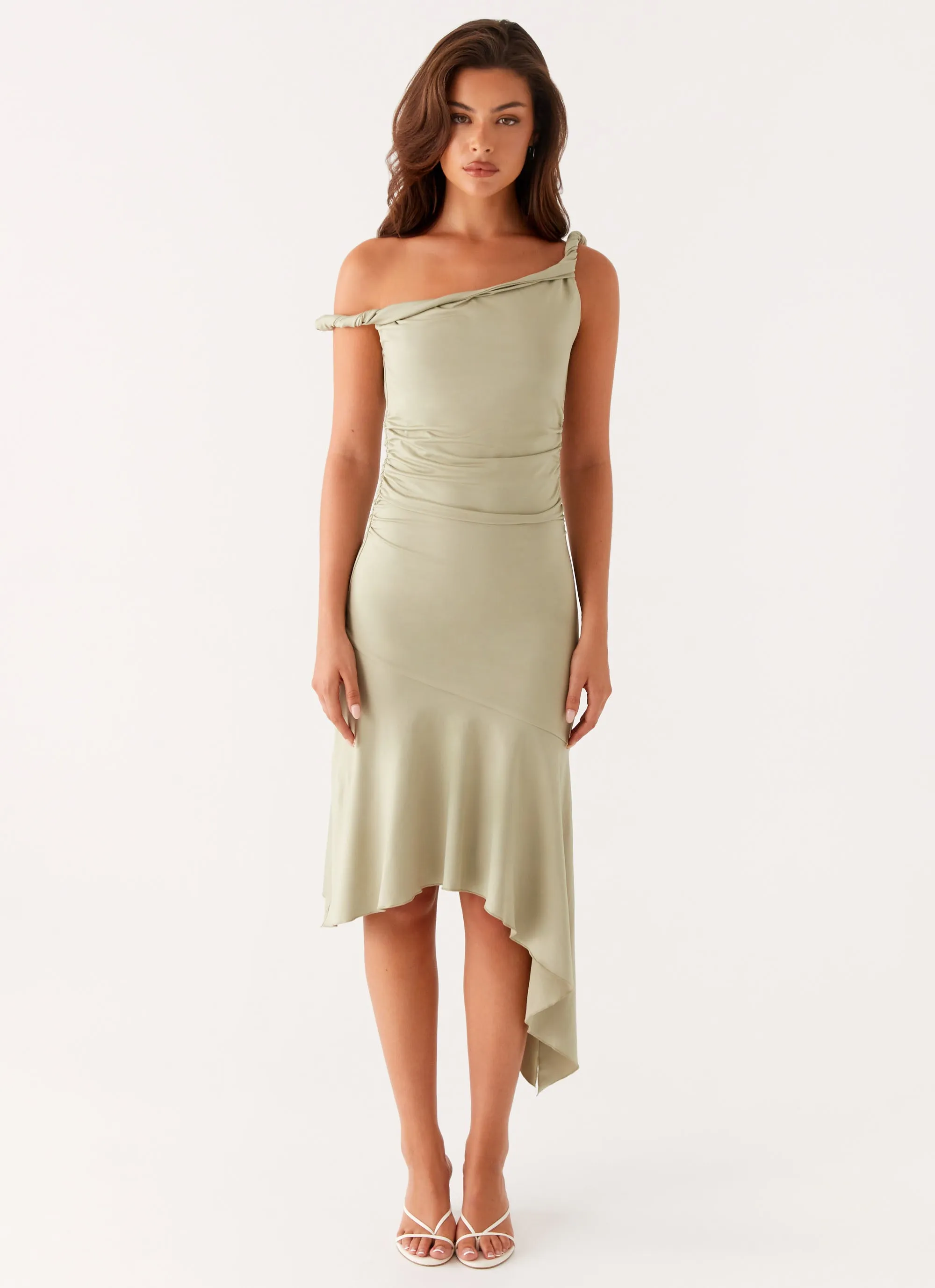 Asymmetrical hem Huntah Midi Dress - Sage