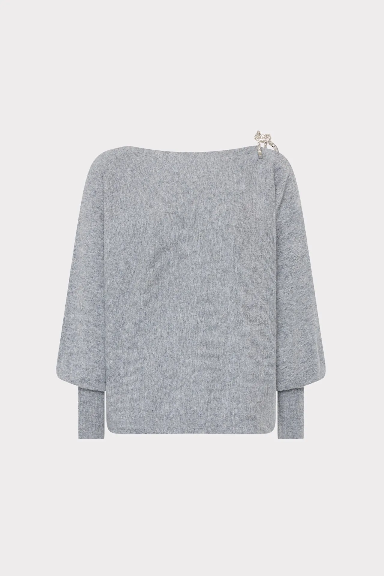 Ida Crystal Bow Cold Shoulder Sweater Flexible Ribbing