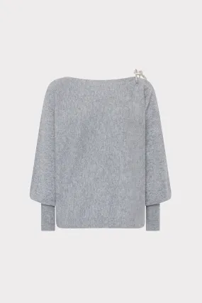 Ida Crystal Bow Cold Shoulder Sweater Reflective Logo Detail