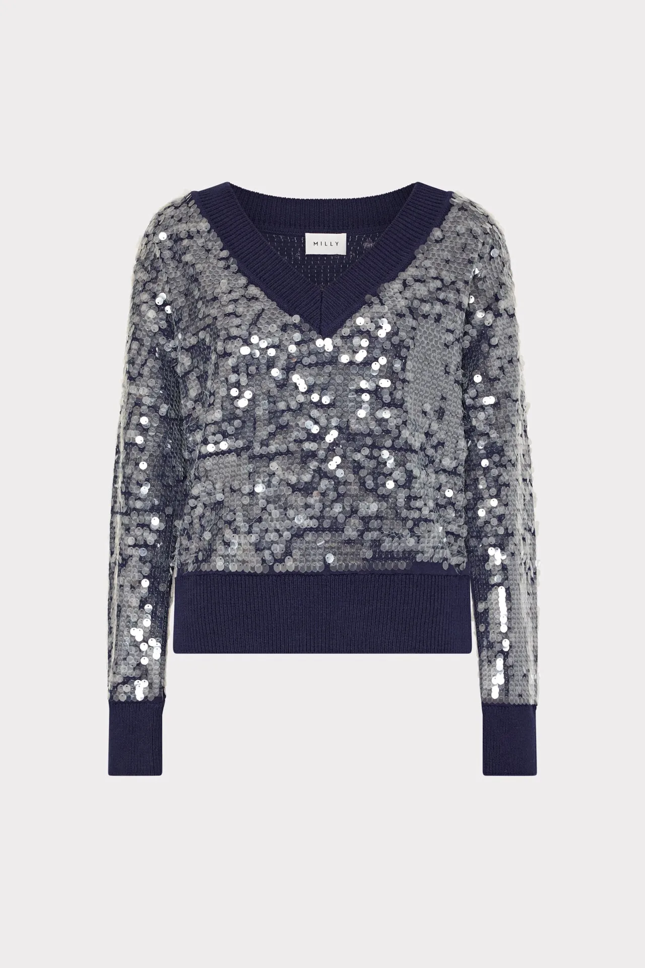 Pocket Reinforcement Fade Resistant Coating Ilaria Sequin V-Neck Sweater