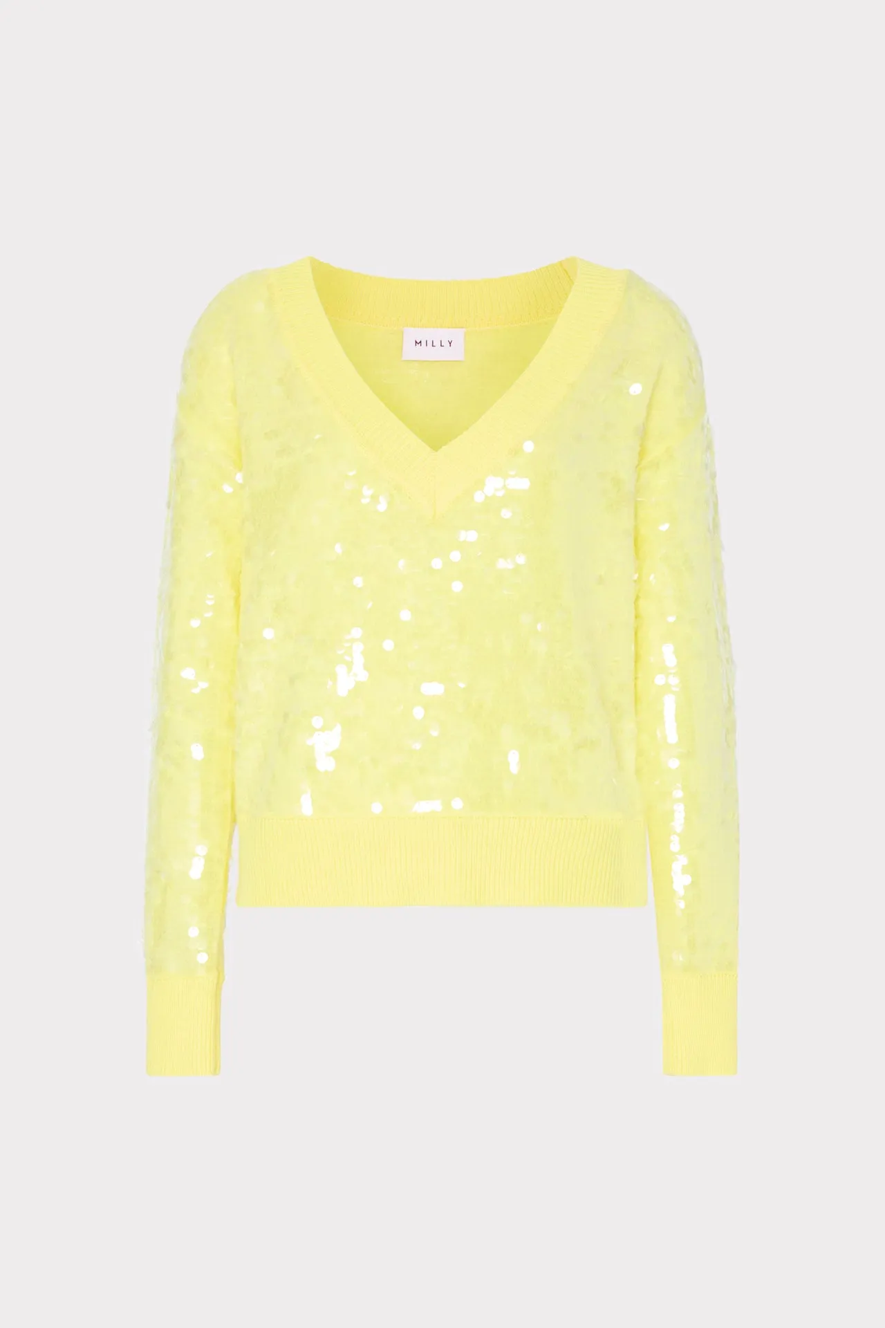 Ilaria Sequin V-Neck Sweater Contrast Topstitching Detail
