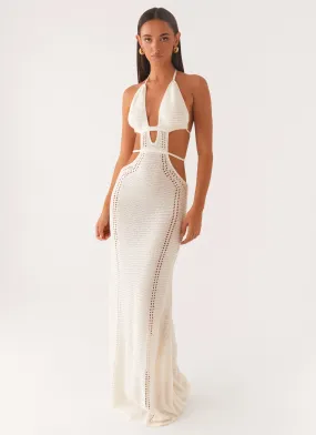 In Motion Cut Out Crochet Maxi Dress - White Velvet-Sleeve Nordic Plain