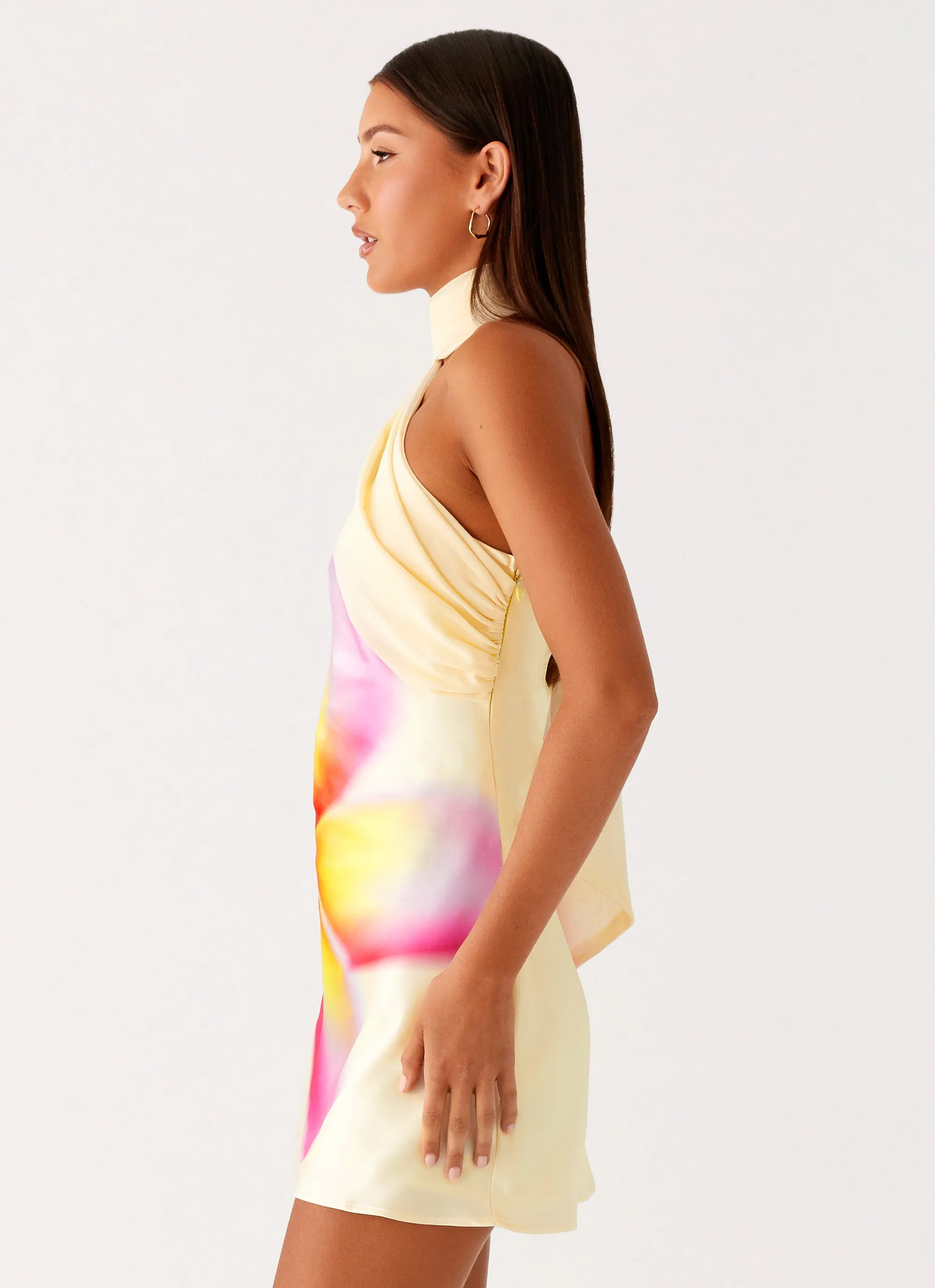 Isa Scarf Satin Mini Dress - Frangipani Yellow Outfit Lineup