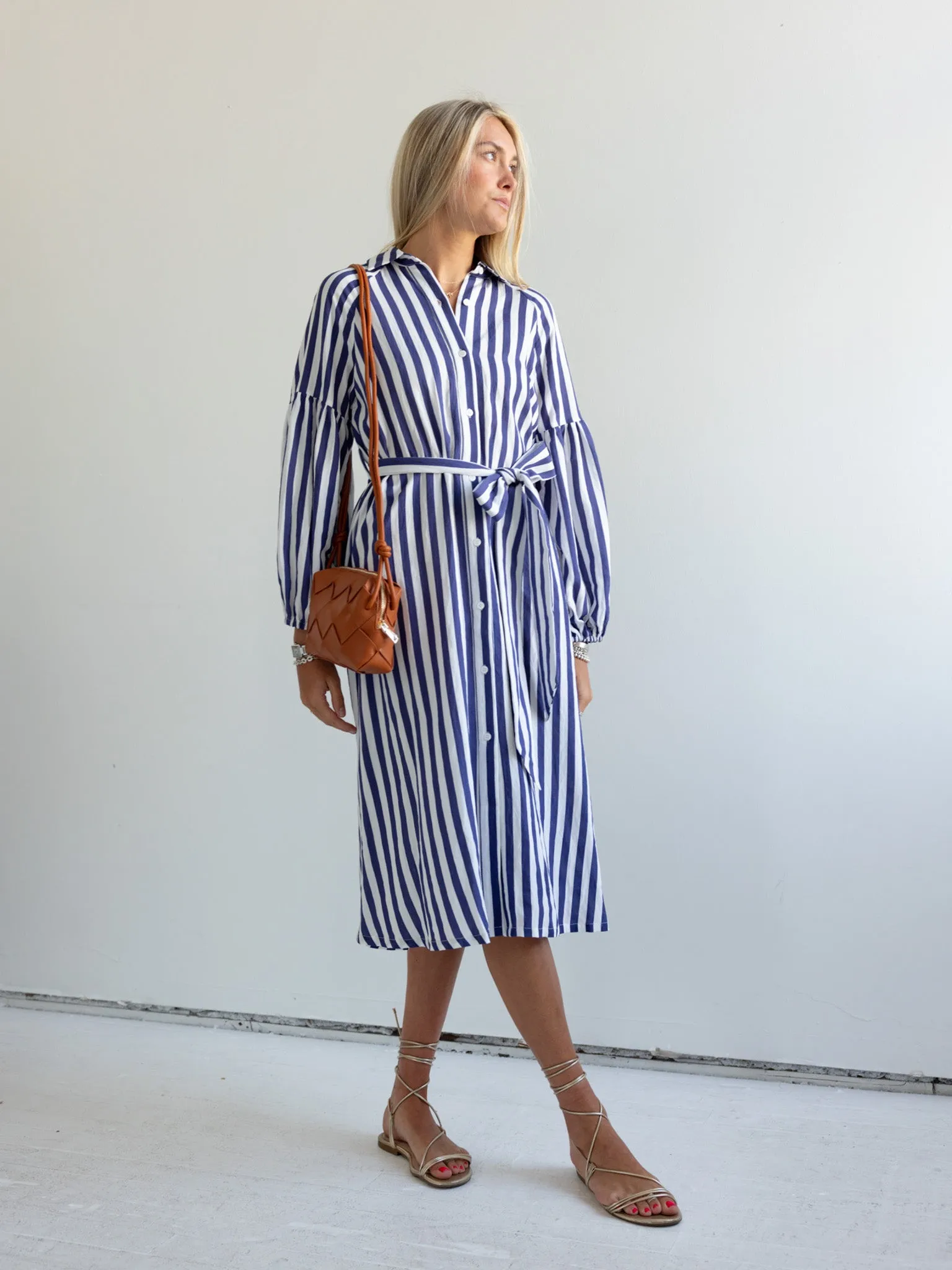 Luxe Fit Cool Structure Ischia Navy Stripe Dress