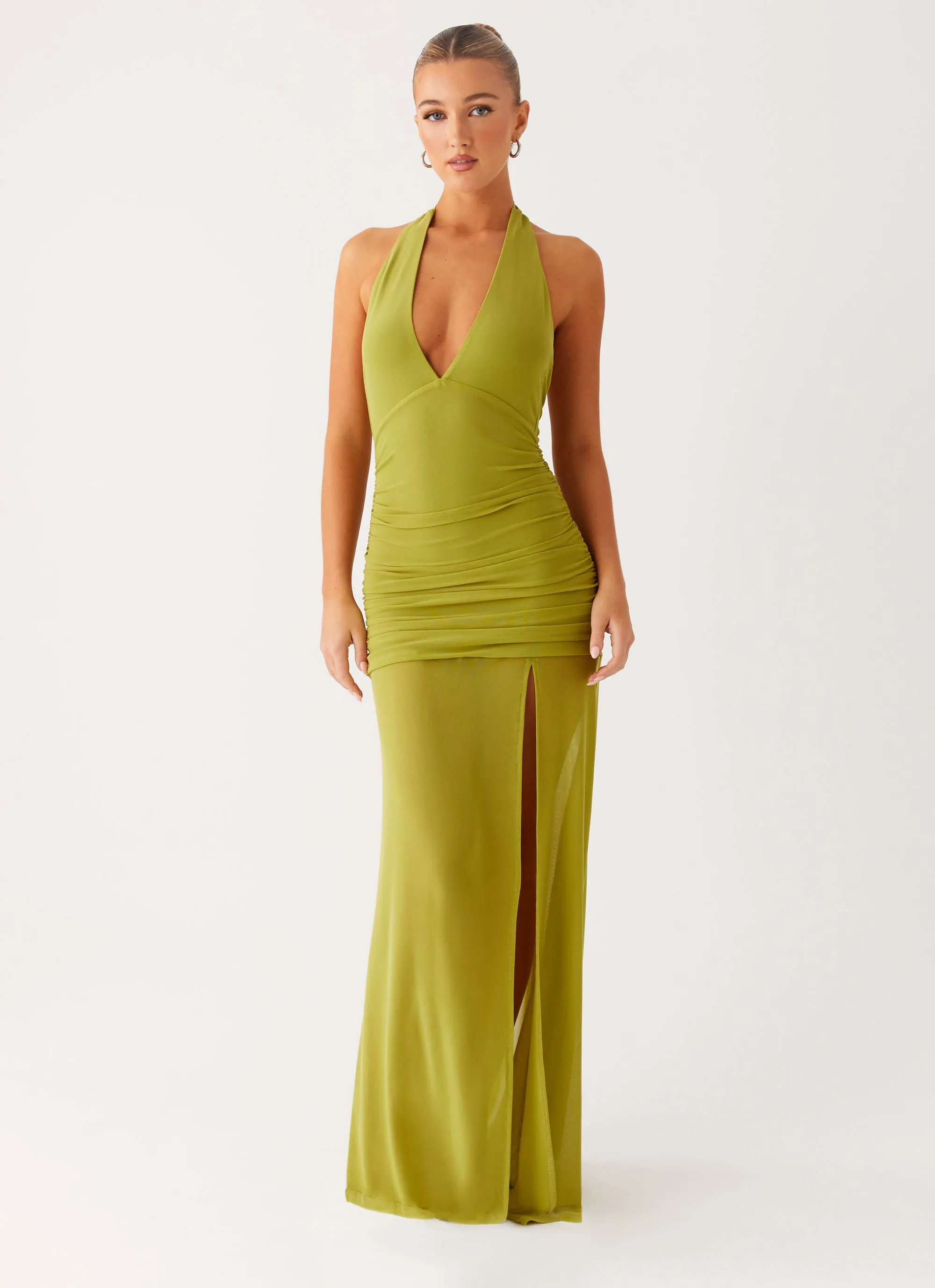 Side Slit Elastic-Cuff Island Muse Dress - Lime