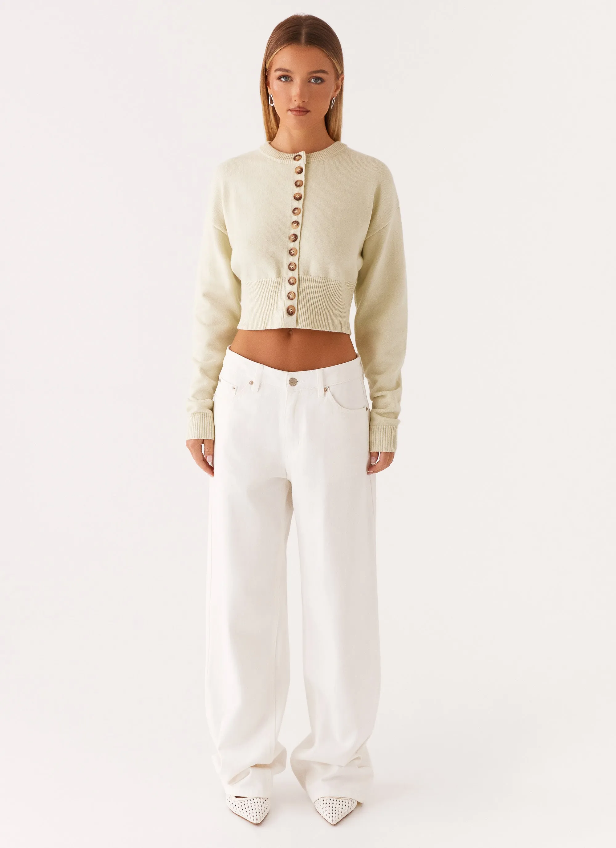 Thermoplastic Elastomer Trim Top Guard Its Happening Knit Cardigan - Sage