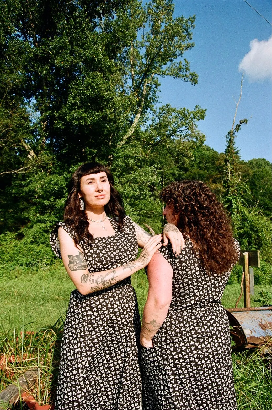 Ivy Dress in Black & White Flower Earth-Tone