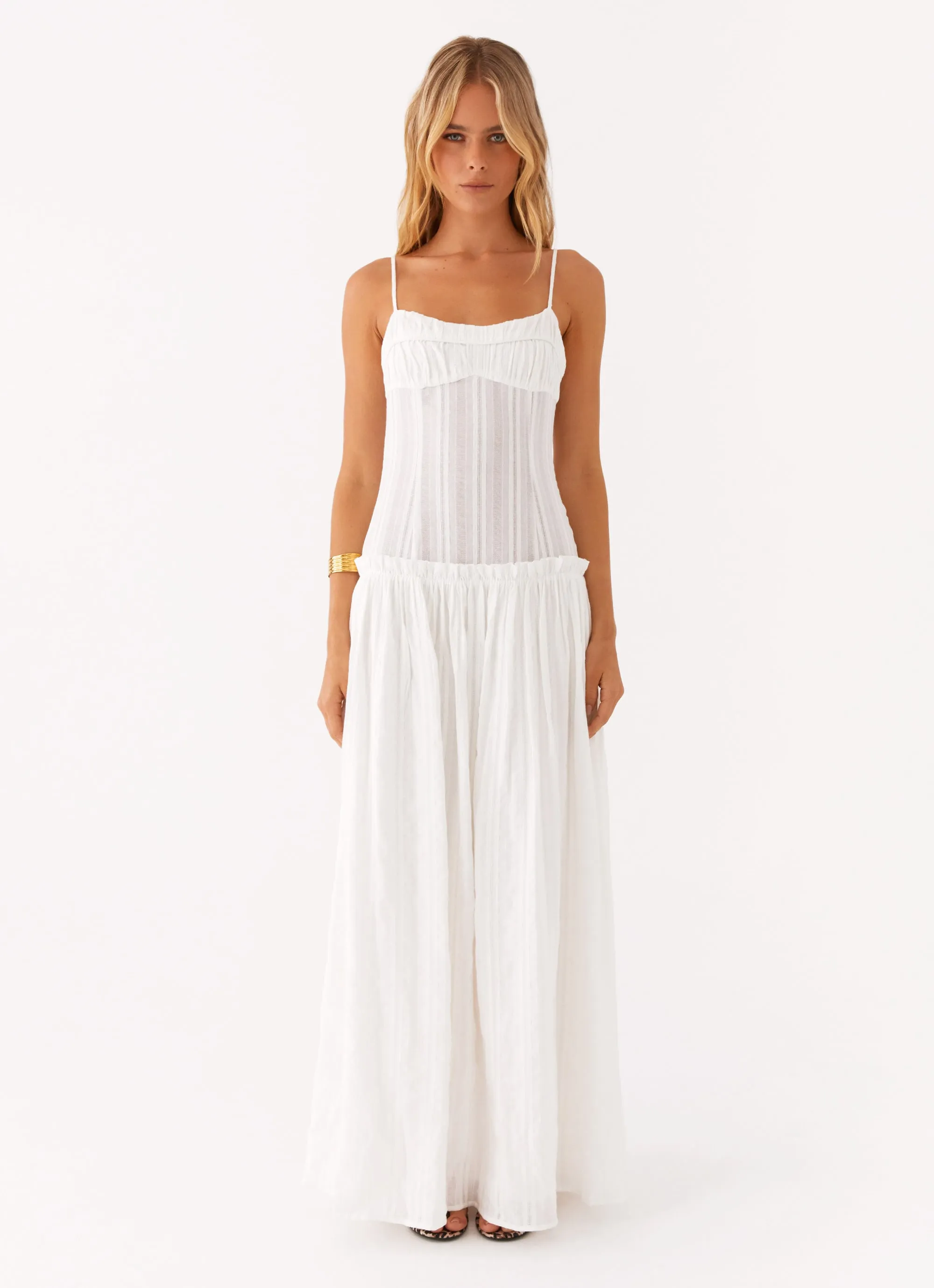 Jacinda Drop Waist Maxi Dress - Ivory Influencer-Style