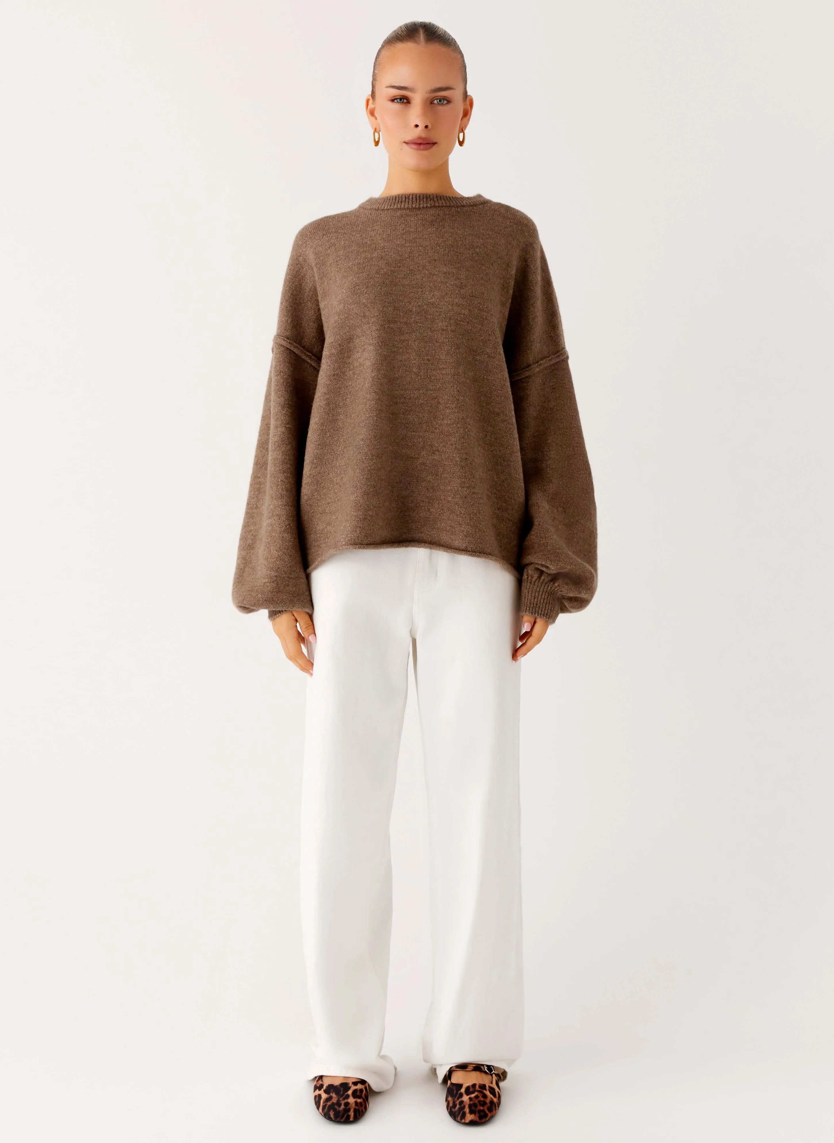 Adjustable drawstring Jack Oversized Knit Sweater - Tan Marle