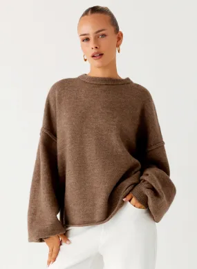 WideNeckline Jack Oversized Knit Sweater - Tan Marle