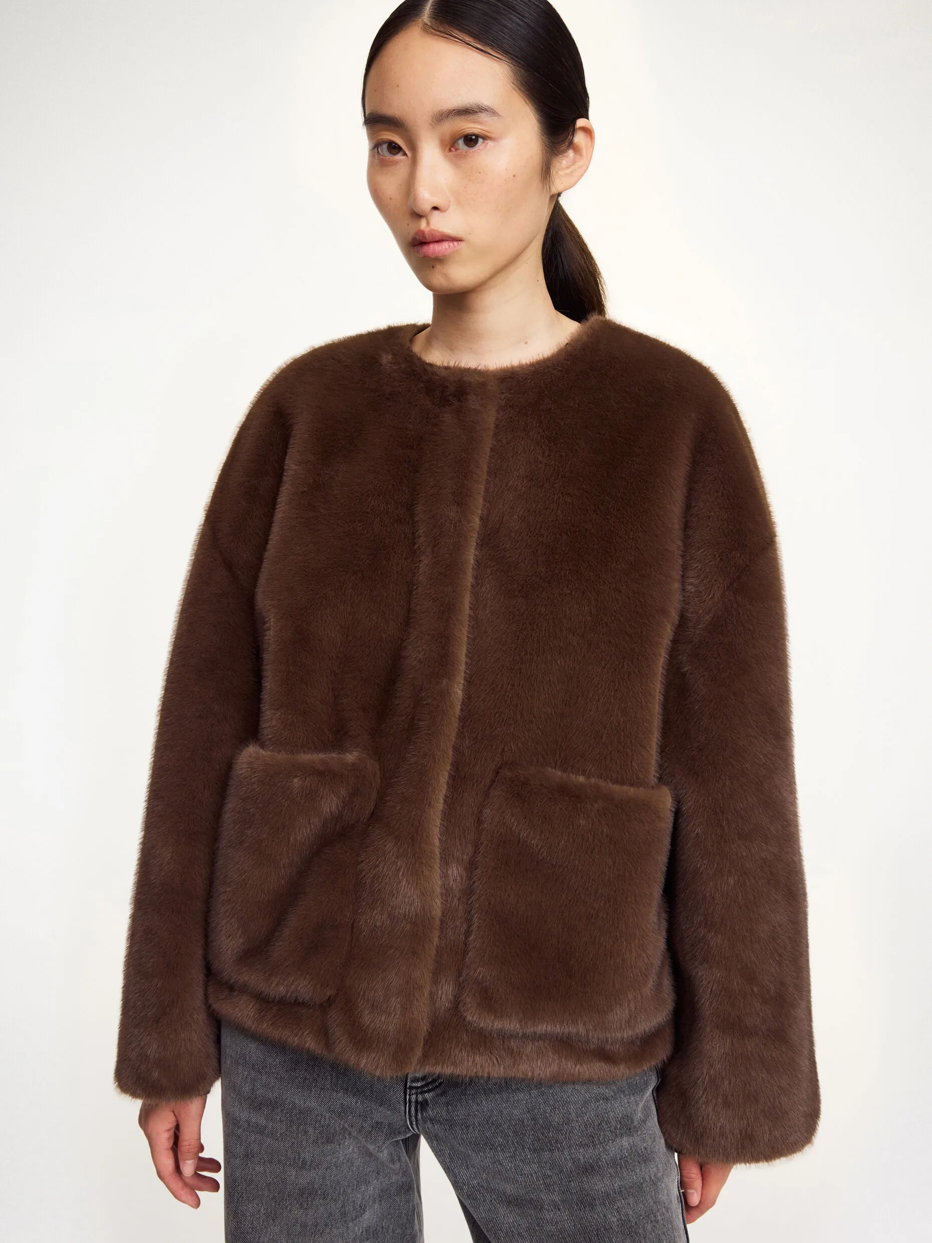 Rugged Comfort Jacquie Faux Fur Jacket in Carafe