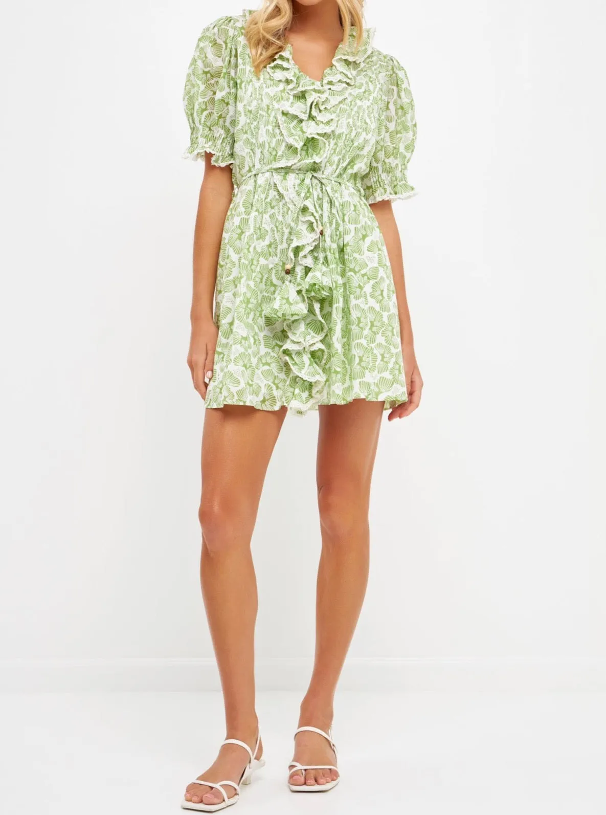 Smooth-Lining Slim Shape Jade Ruffle Dress