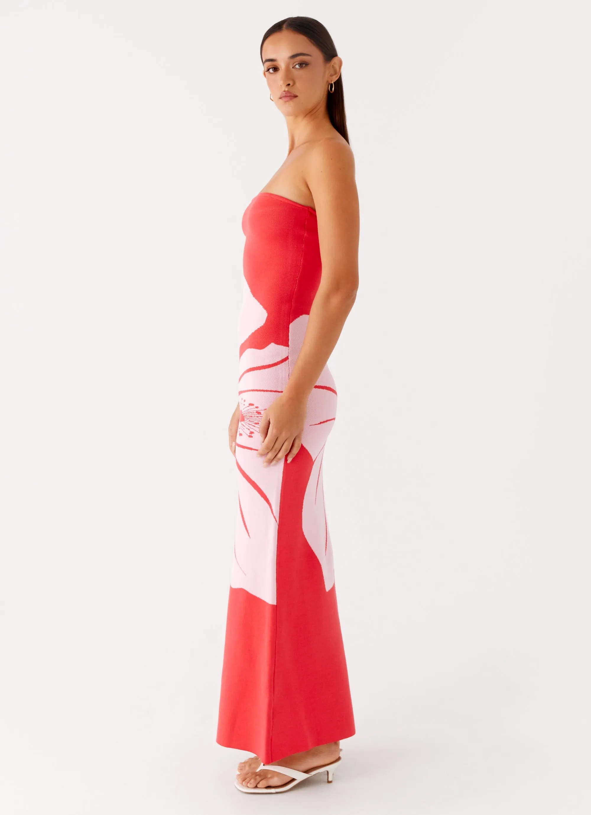 Jala Strapless Knit Maxi Dress - Red Floral packable