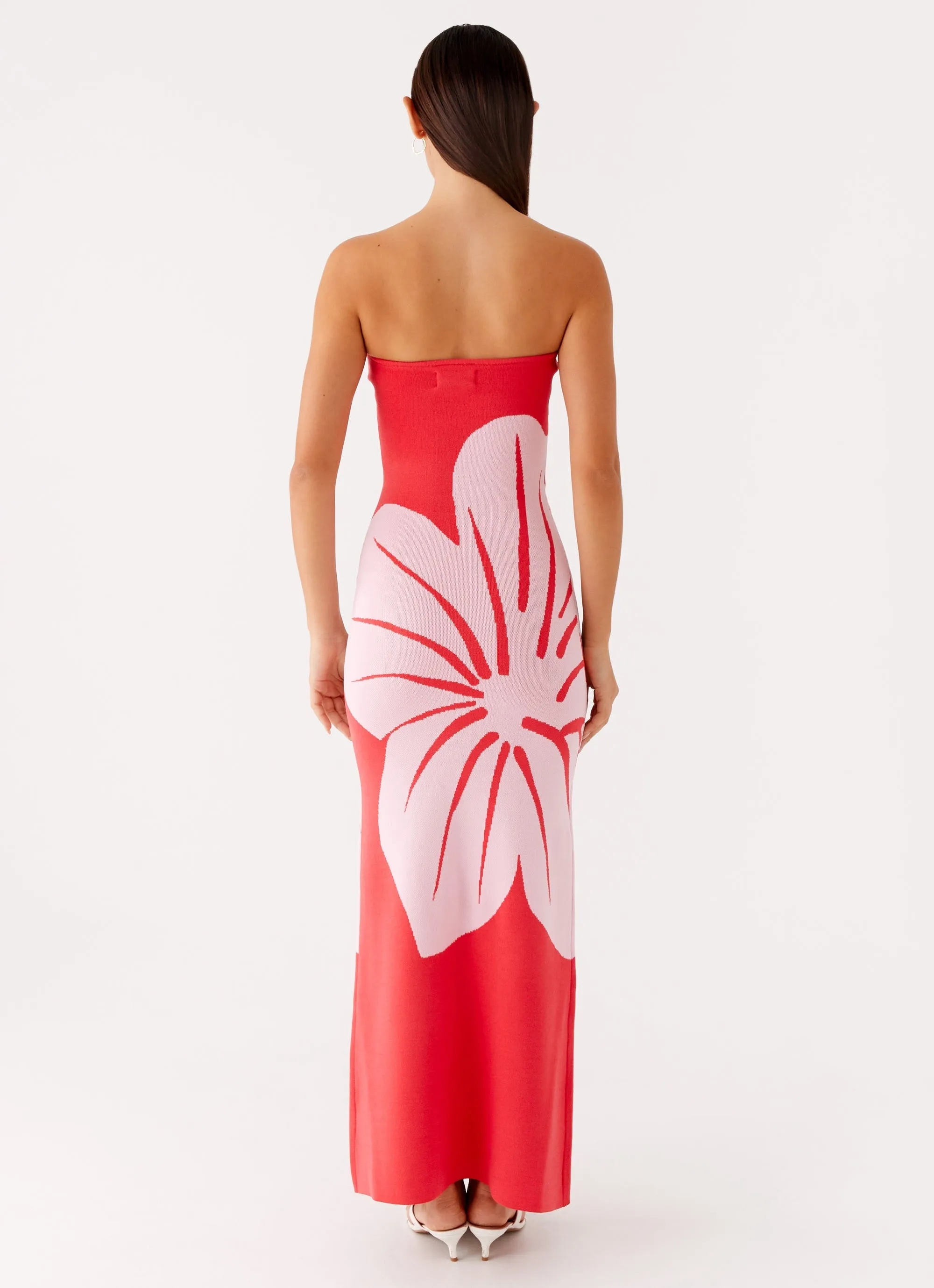 Pure Stitch Relax Appeal Jala Strapless Knit Maxi Dress - Red Floral