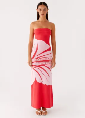 Jala Strapless Knit Maxi Dress - Red Floral Bold Touch