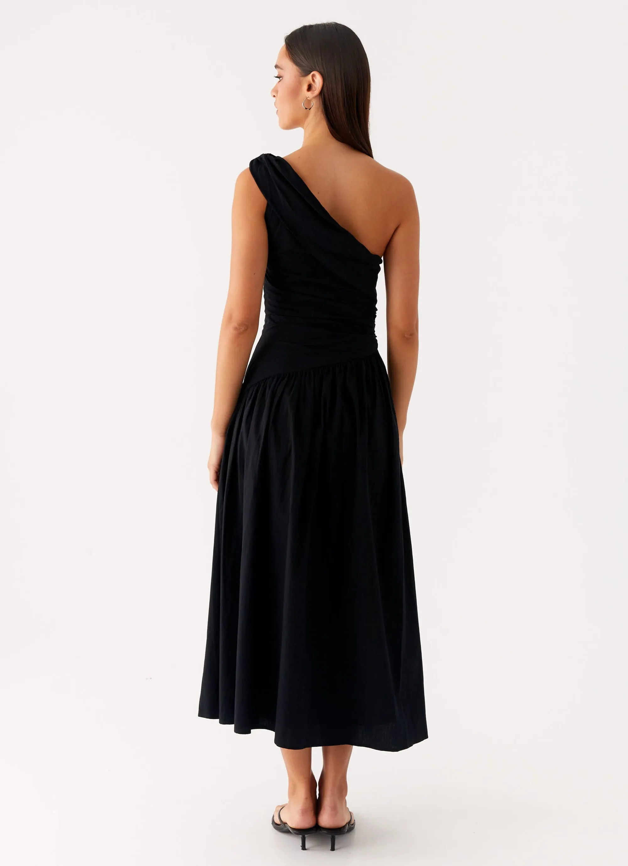 Janessa Midi Dress - Black Cool Drape Linen Vibe