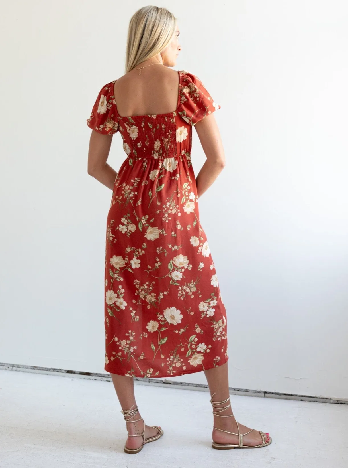 Emerging-Brand Janie Floral Dress - Rust