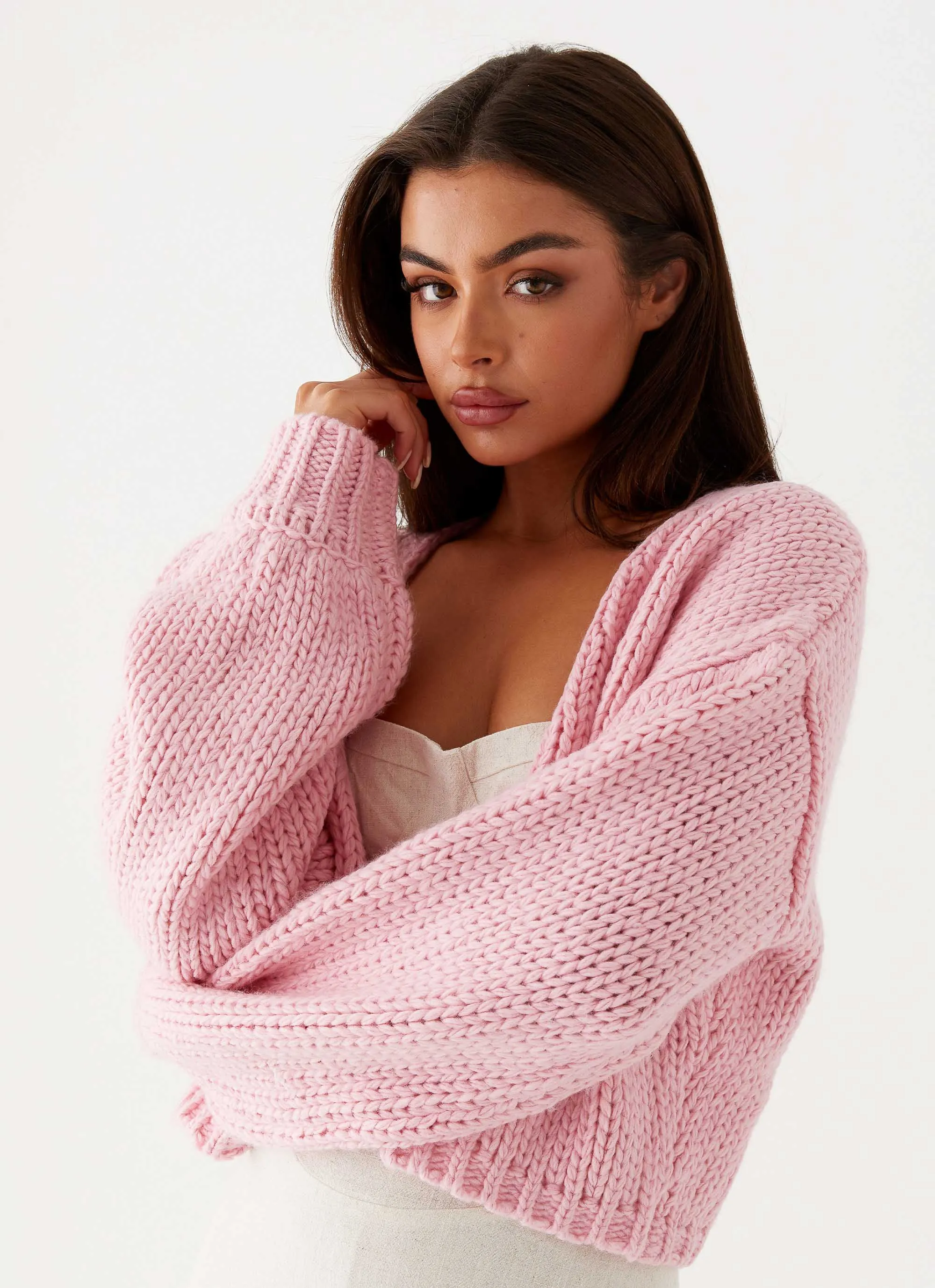 Layer Up Style Ergonomic Seams Jasleen Knit Cardigan - Pink