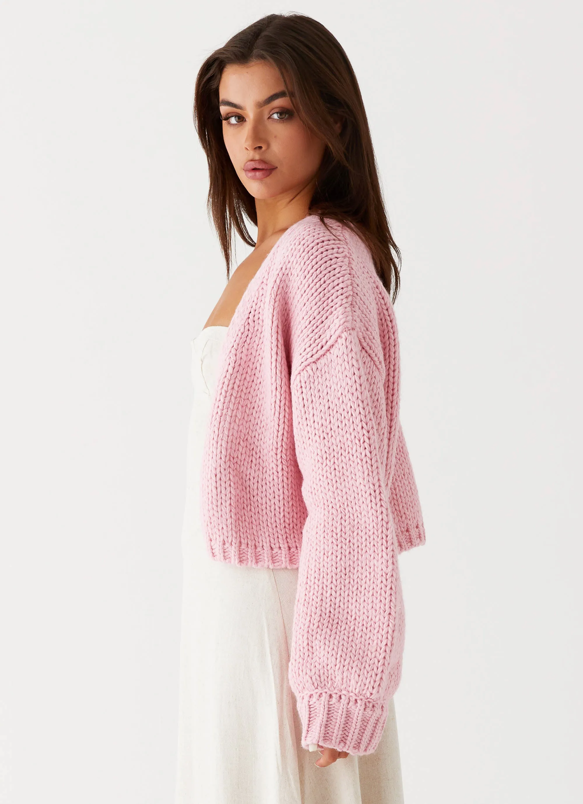 AdjustableCuffs Jasleen Knit Cardigan - Pink