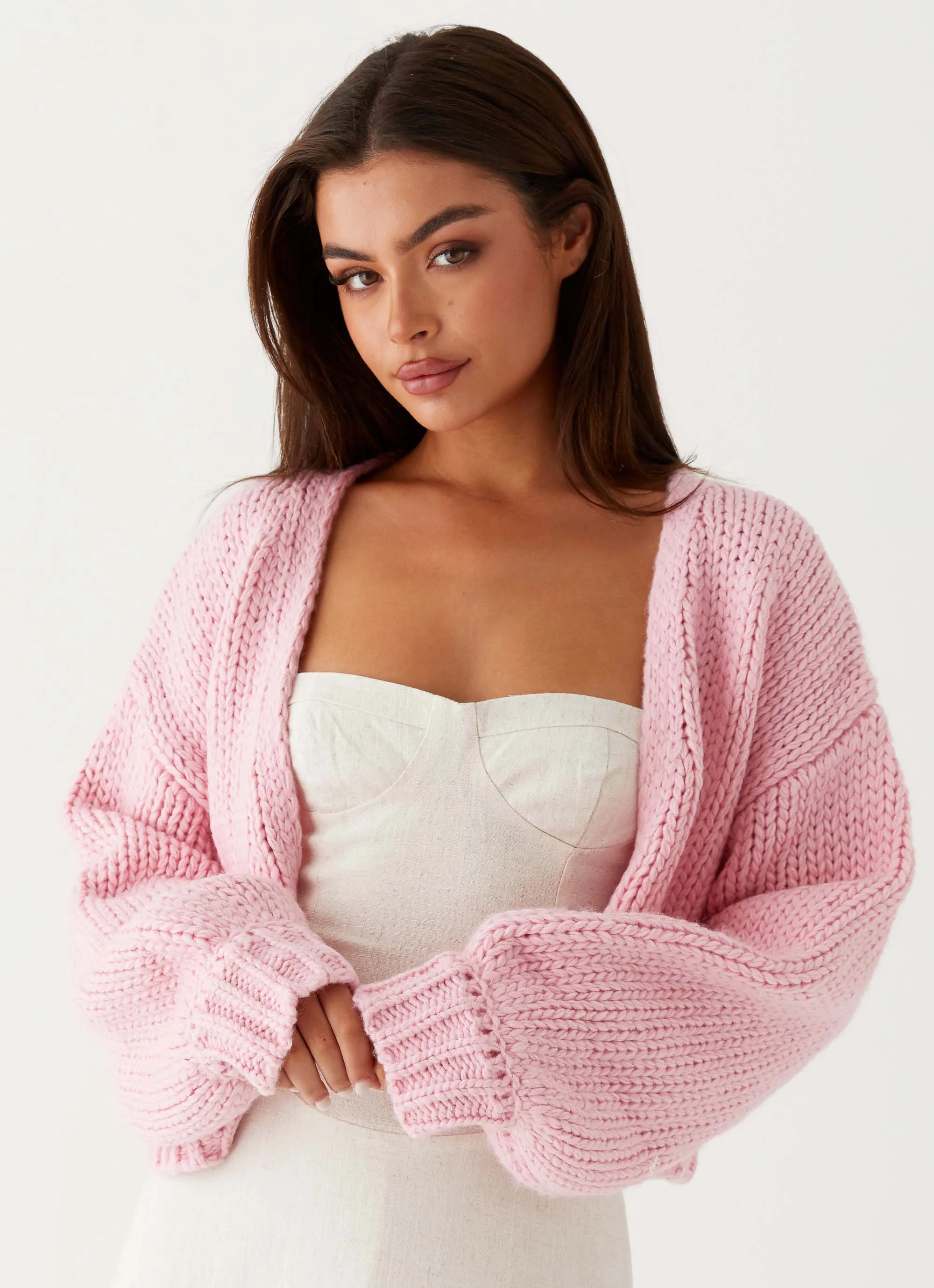 Jasleen Knit Cardigan - Pink Stretch Fit