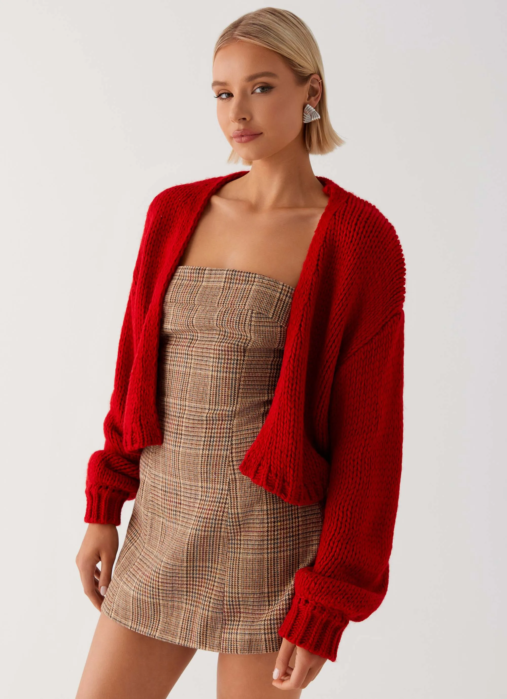 anti slip grip Jasleen Knit Cardigan - Red