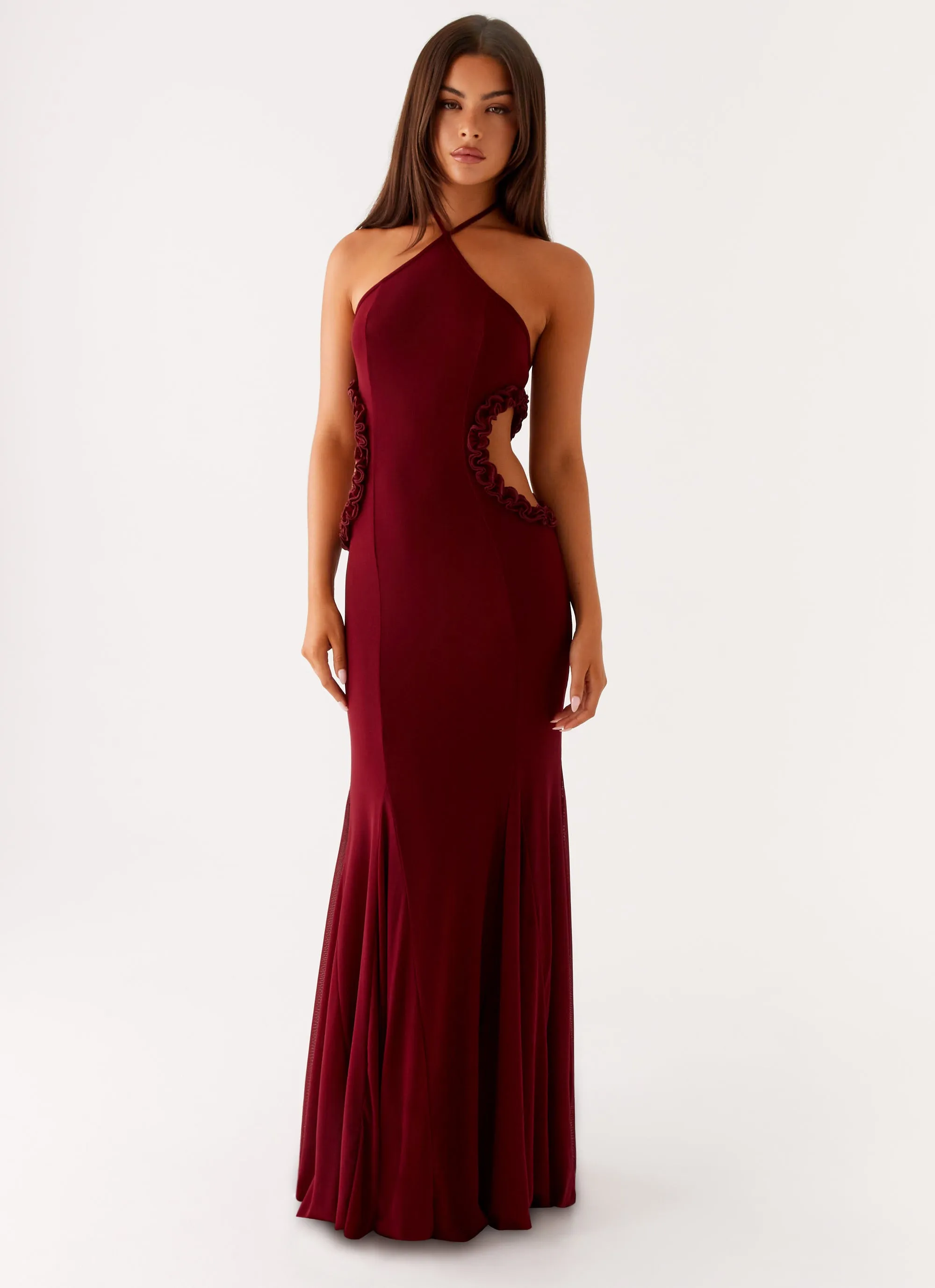 Jemima Maxi Dress - Raspberry Wine Drawstring-Closure