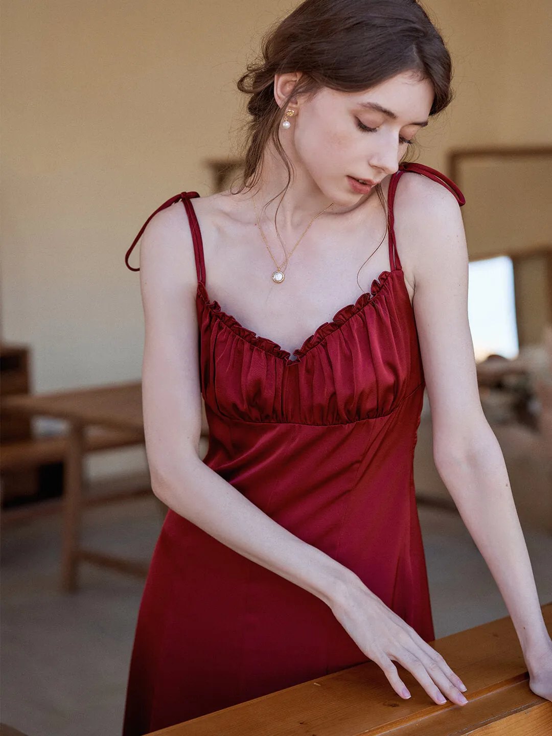 Jennifer Ruffled V-neck Slip Dress Soft-touch daywear Fitted Look