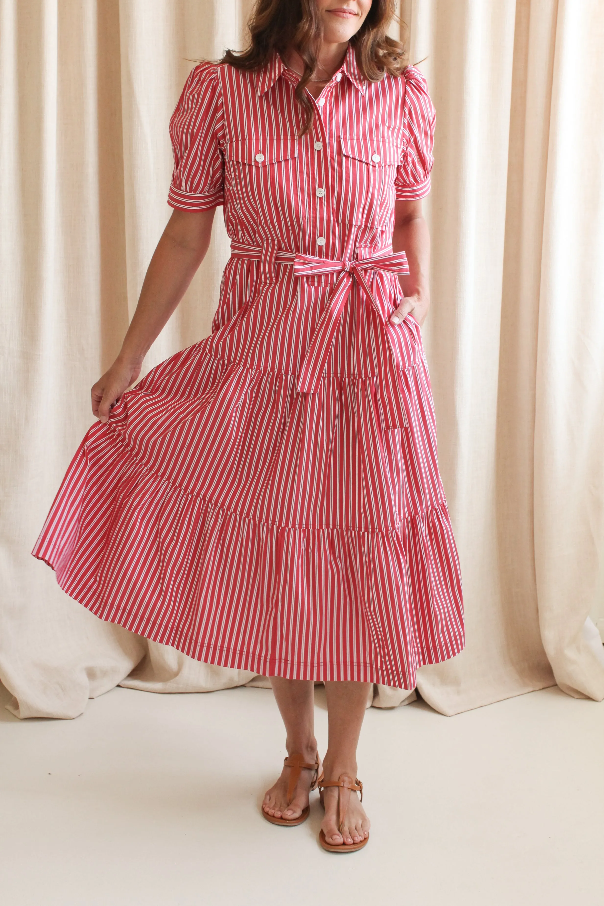 Cool Draping Jessie Striped Midi Shirtdress