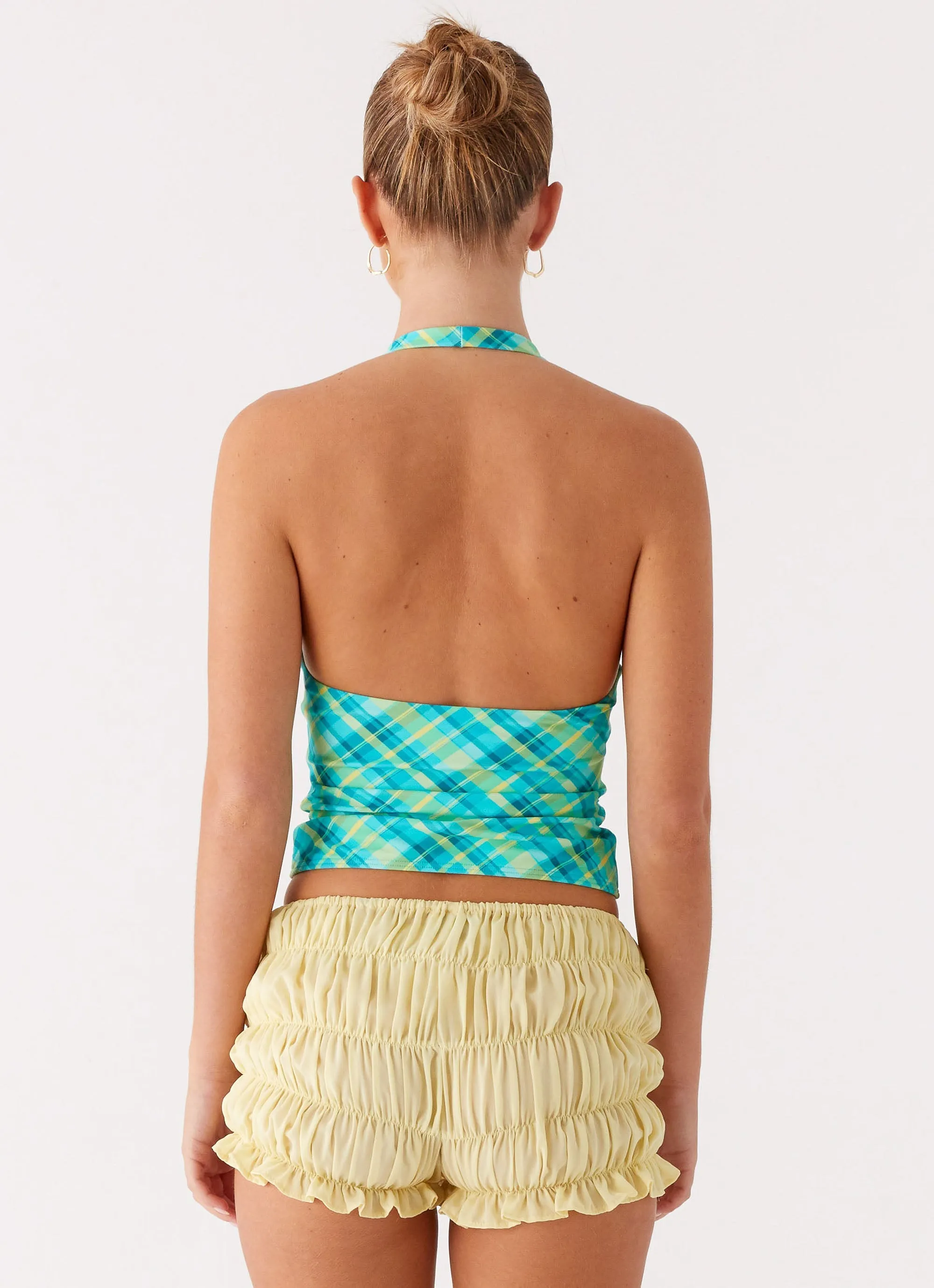 Jetsetter Halter Top - Green Check Seamless Design AntiStaticLining