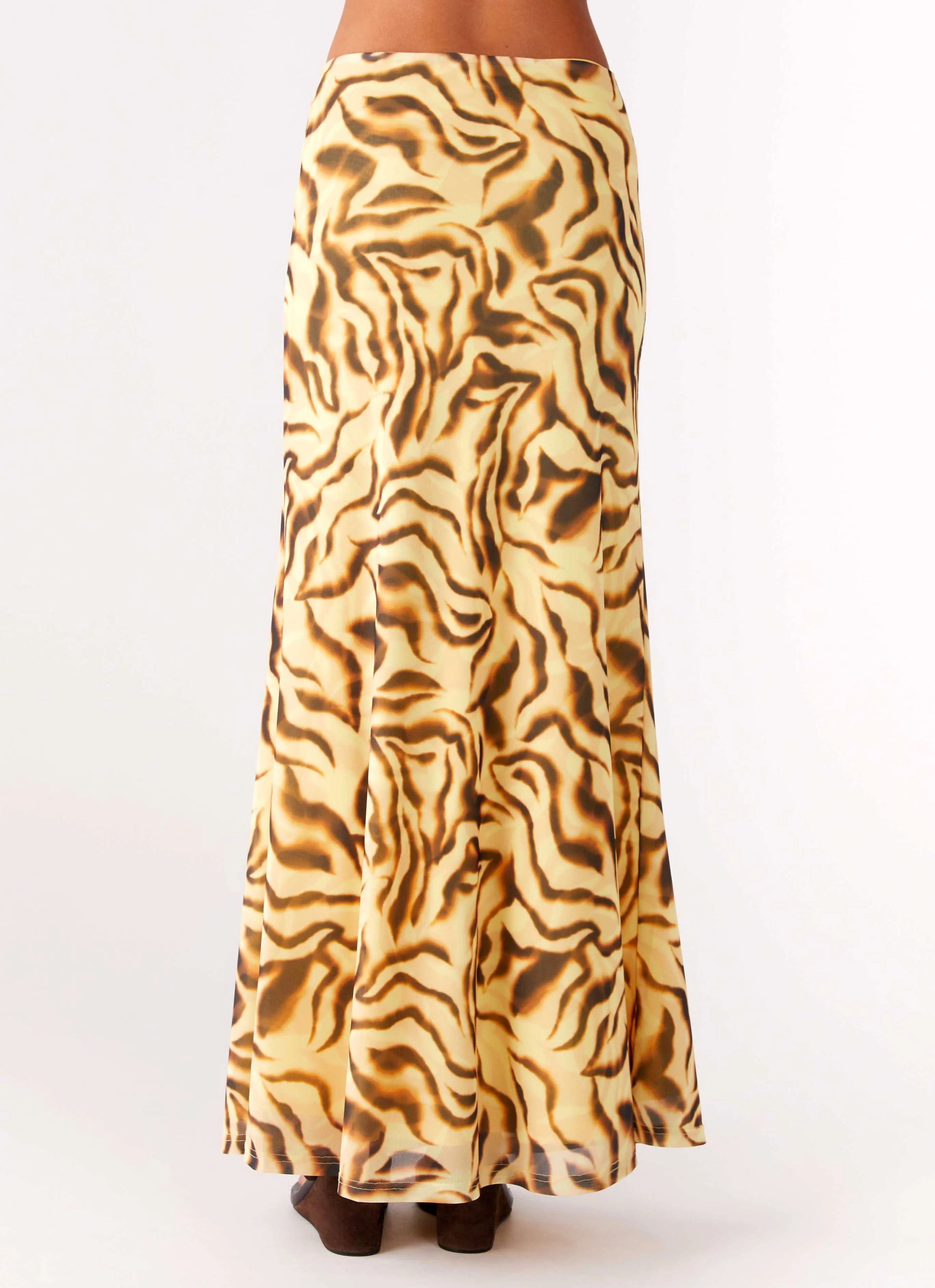 Sleek Comfort Stain Release Finish Call Me Low Rise Maxi Skirt - Yellow Zebra