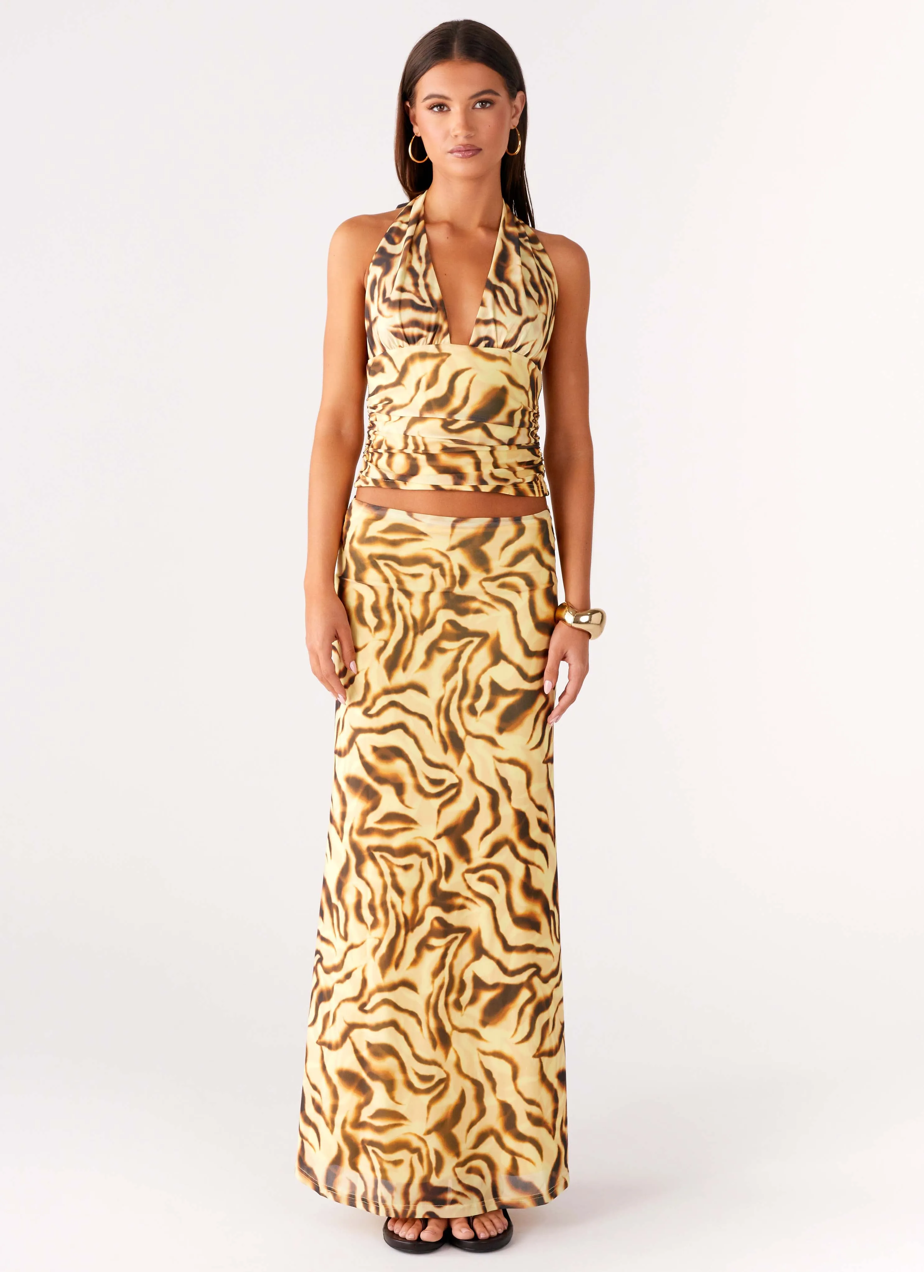 Call Me Low Rise Maxi Skirt - Yellow Zebra Tailored Cut Soft Palette