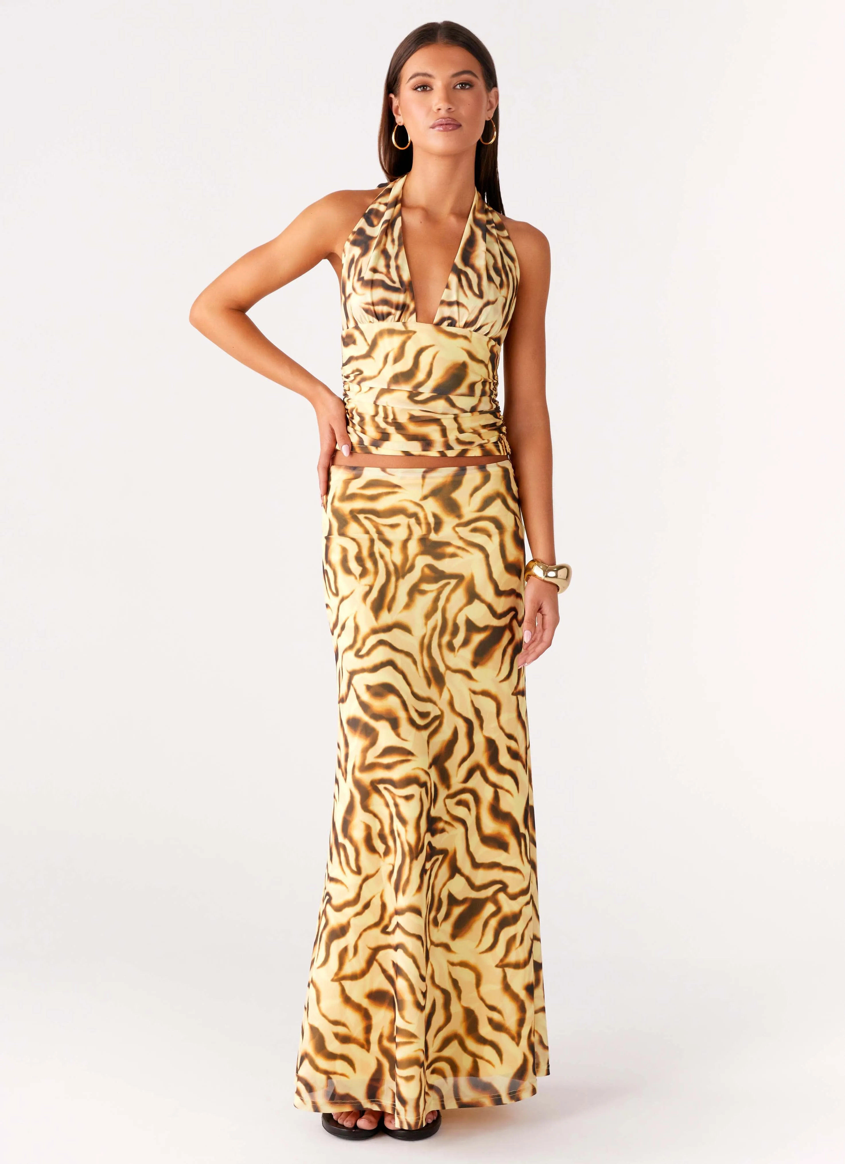Soft and Stretchy Call Me Low Rise Maxi Skirt - Yellow Zebra