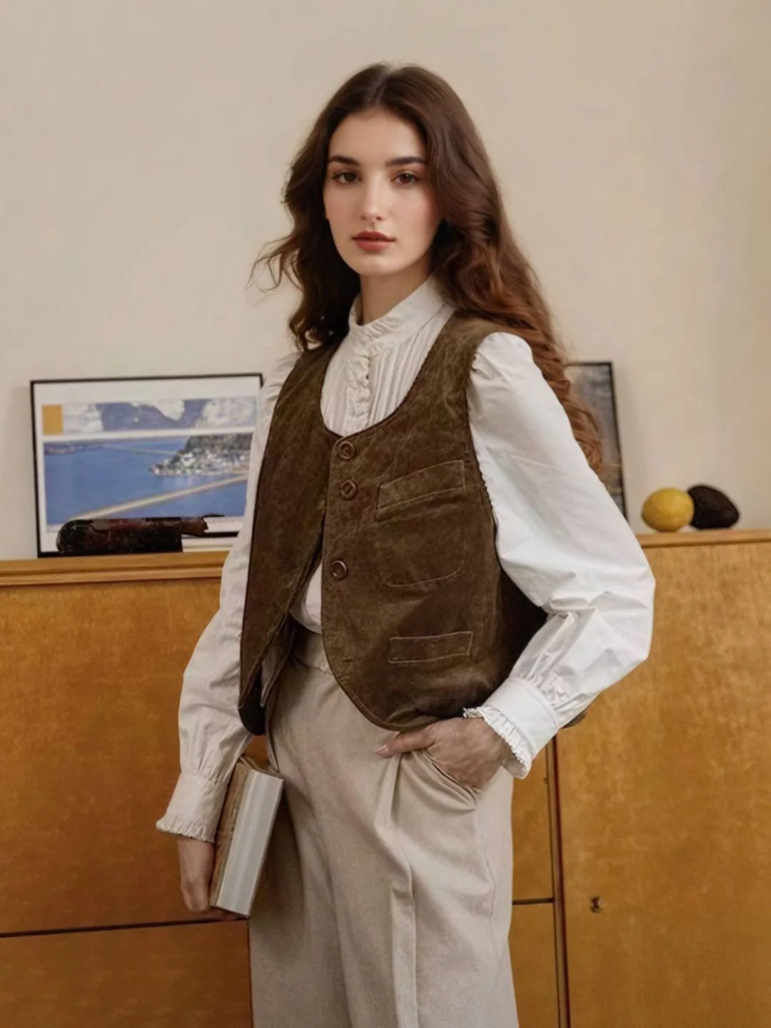 Jimena Round Neck Pocket Vest Double Layered Hem Reinforcement Relaxed Design